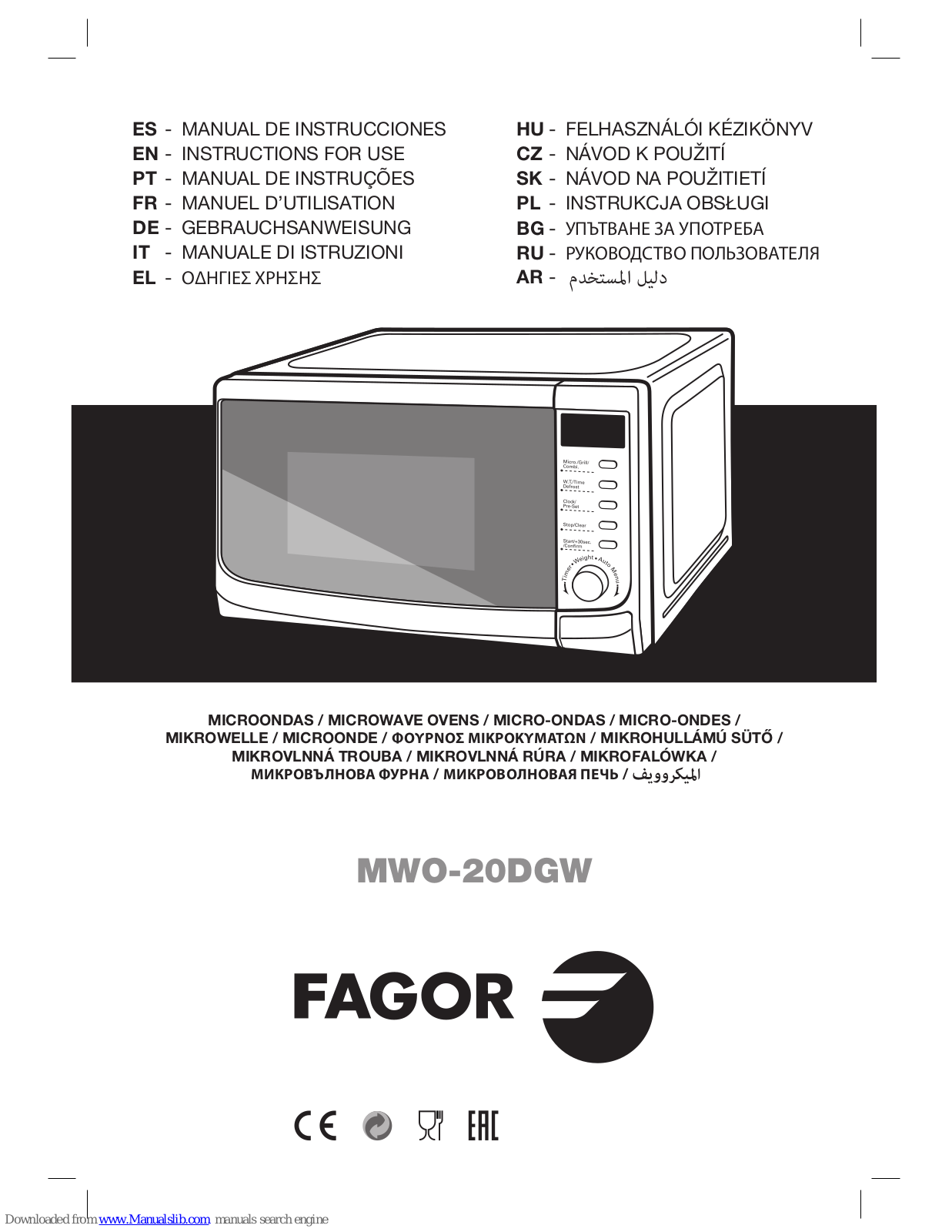 Fagor MWO-20DGW, MWO-20DGX, MWO-20MWG Instructions For Use Manual