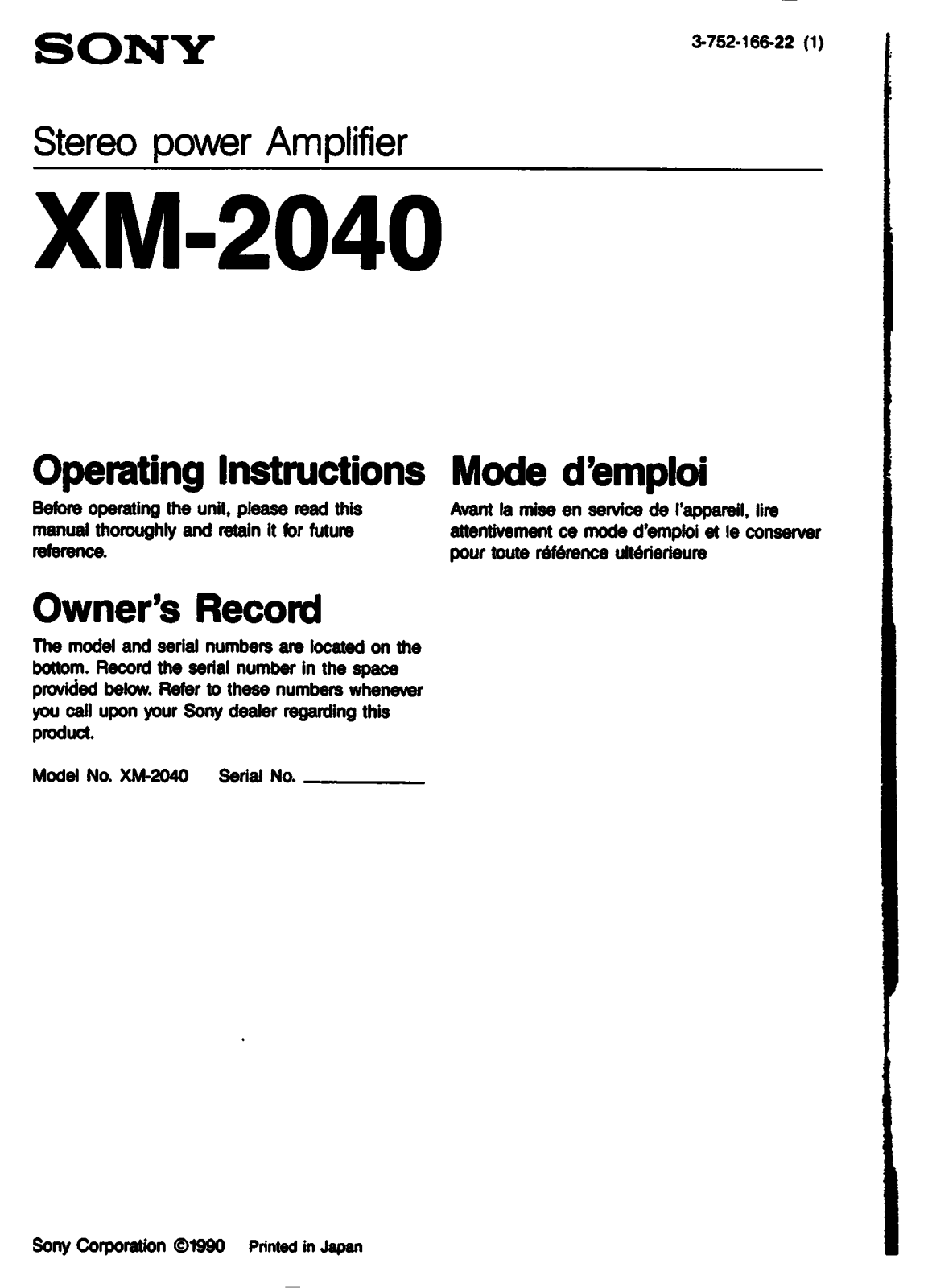 Sony XM-2040 User Manual