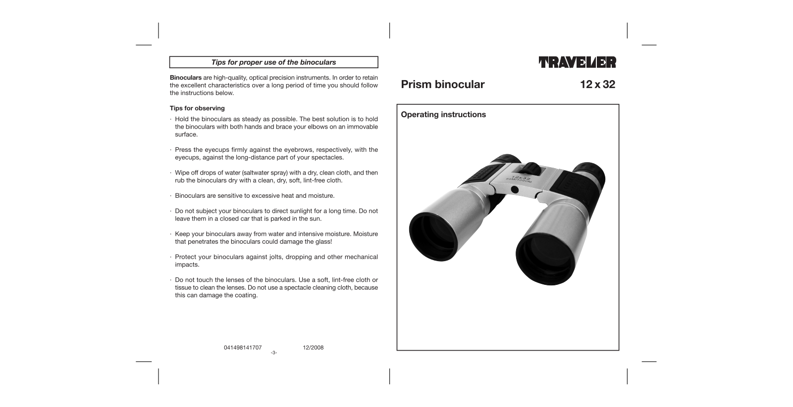 Traveler Prism Binocular User Manual