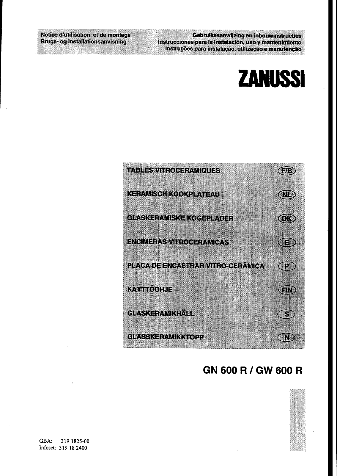 Zanussi GX600R, GW600R, GN600R User Manual