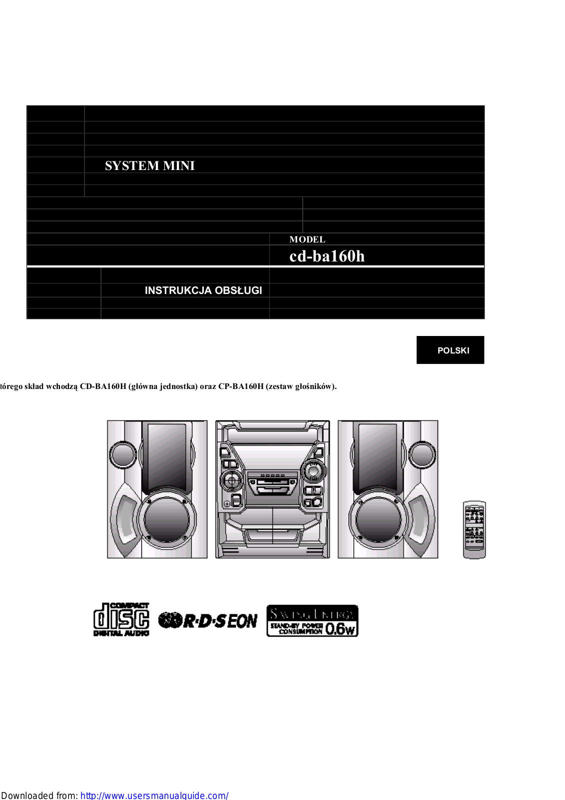 SHARP CD-BA160H User Manual