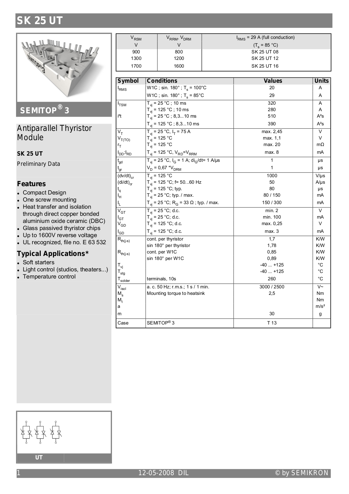 Semikron SK25UT Data Sheet