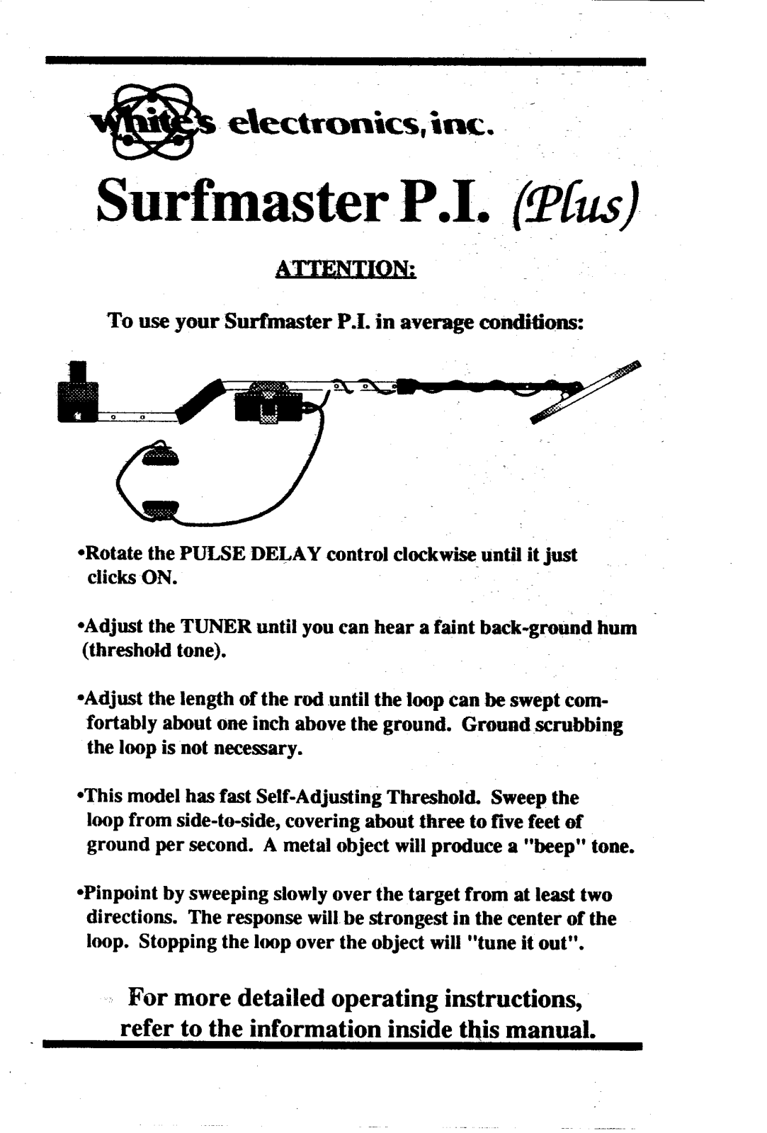 Whites Electronics SM PI PLUS User Manual