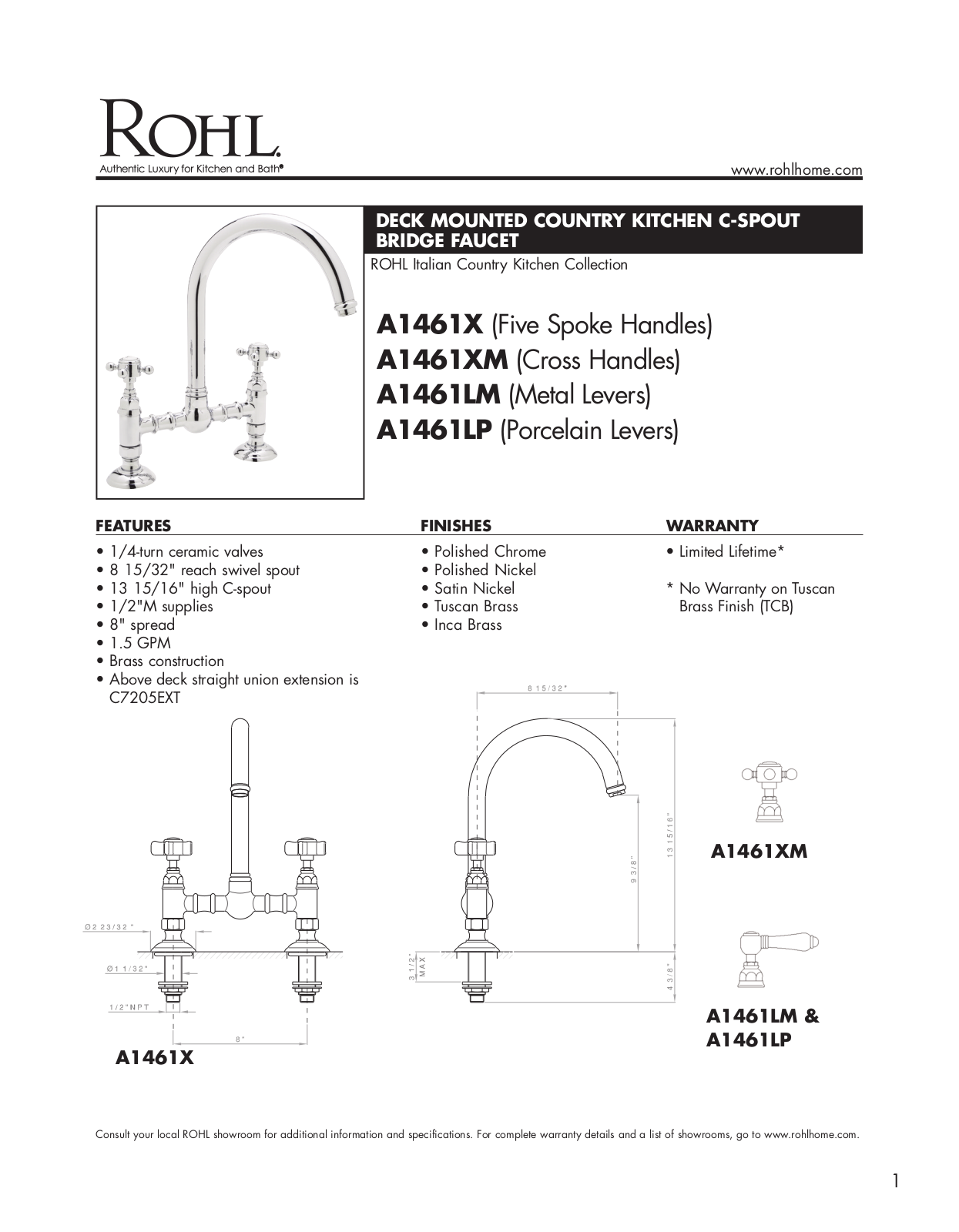 Rohl A1461XTCB2, A1461XMTCB2, A1461LPTCB2, A1461LMTCB2 Specifications - ManualMachine.com