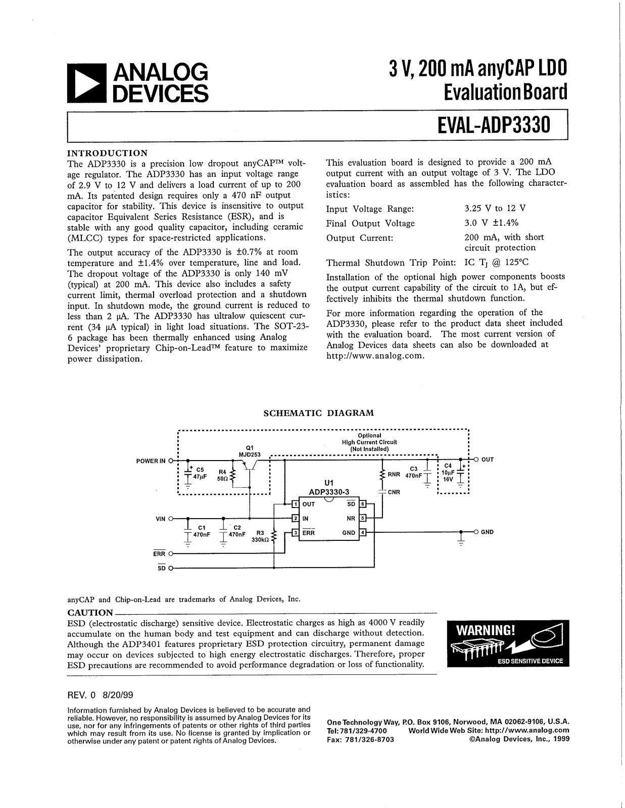 ANALOG DEVICES EVAL-ADP3330 Service Manual