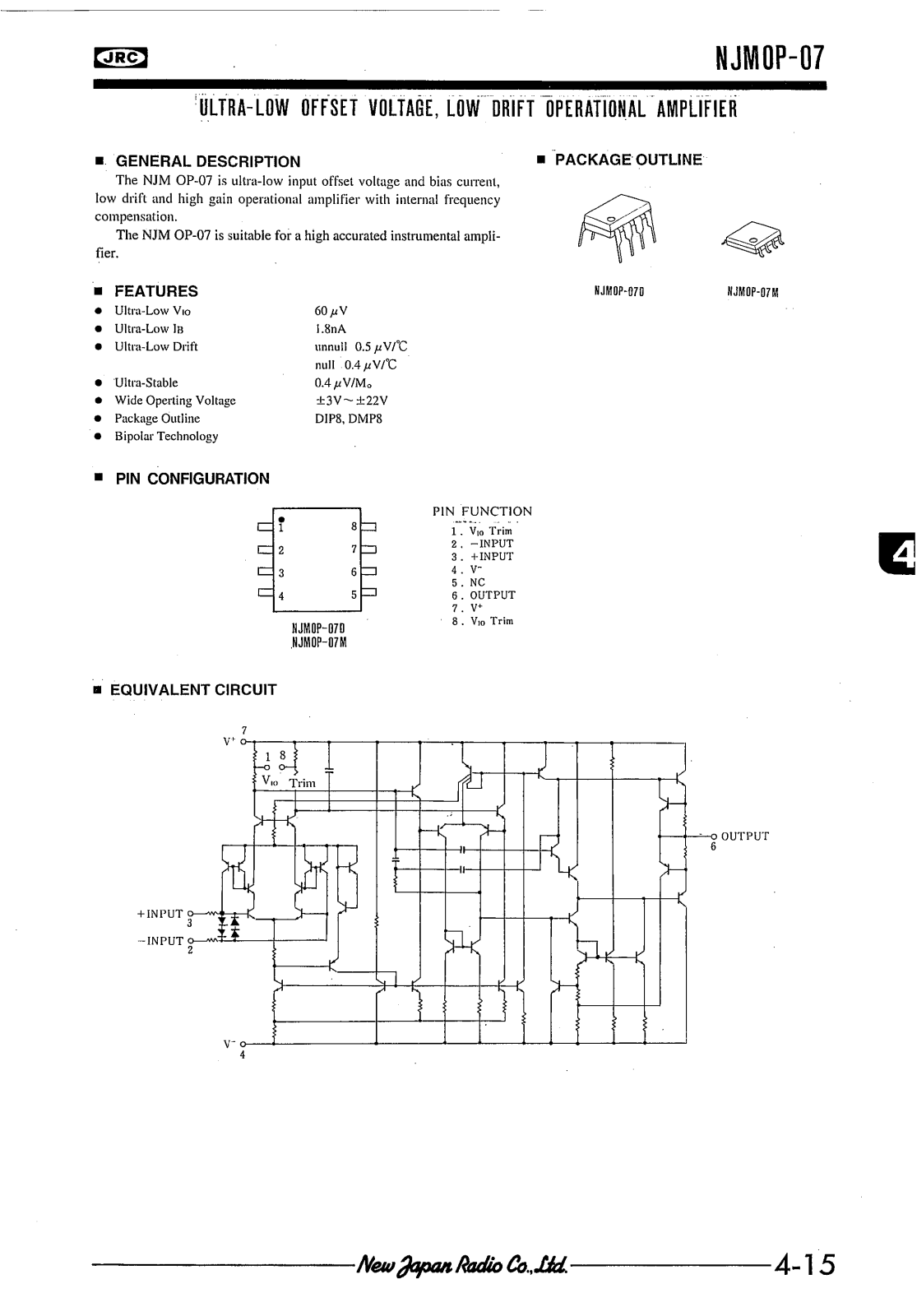 JRC NJMOP-07D, NJMOP-07M Datasheet