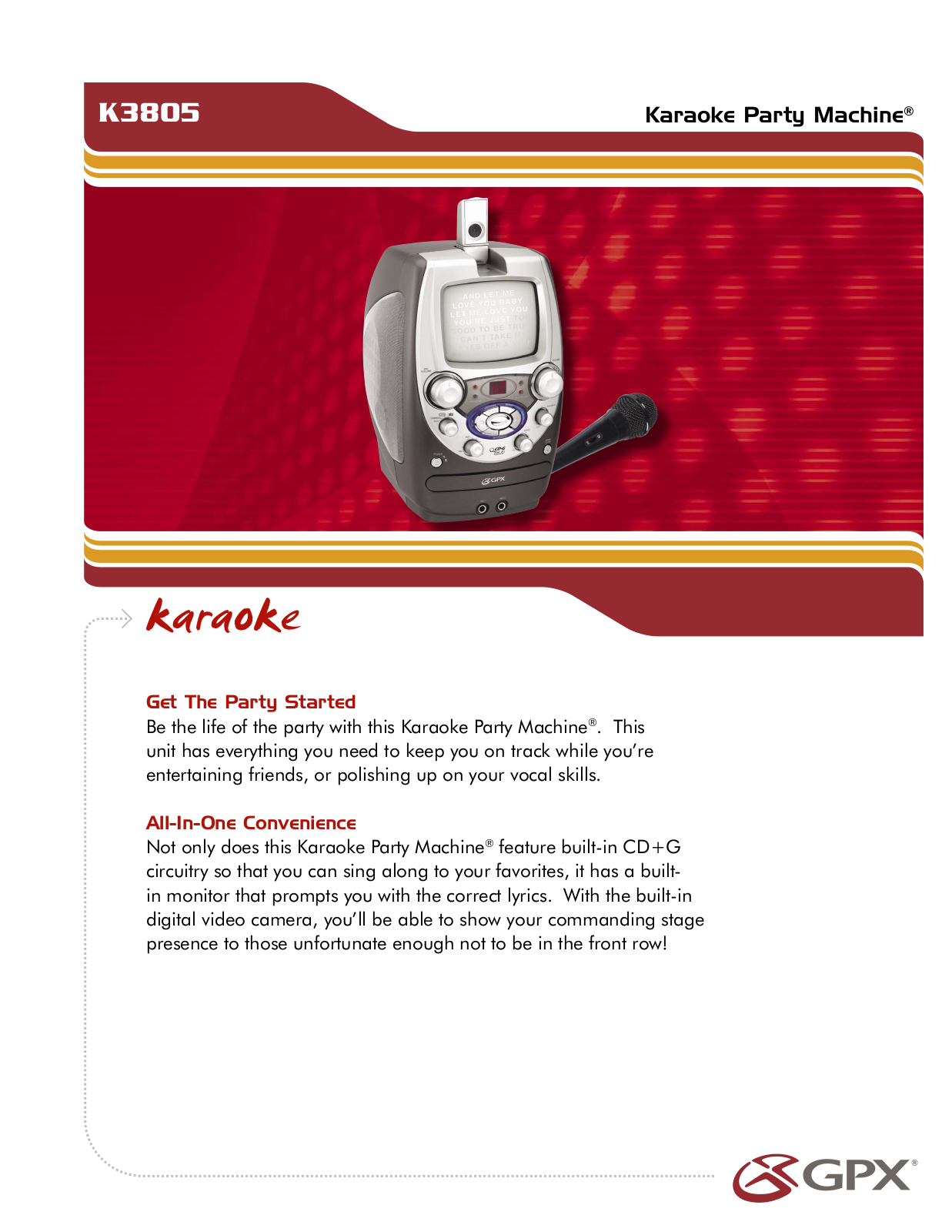 GPX K3805 User Manual