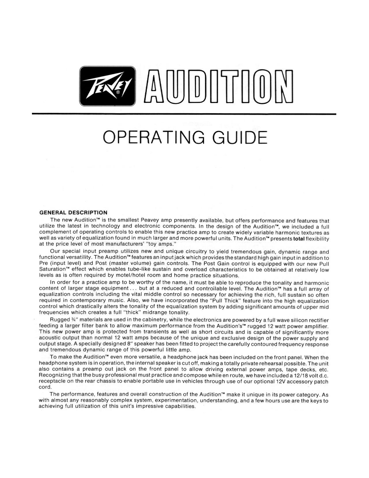 Peavey AUDITION Operating Manual