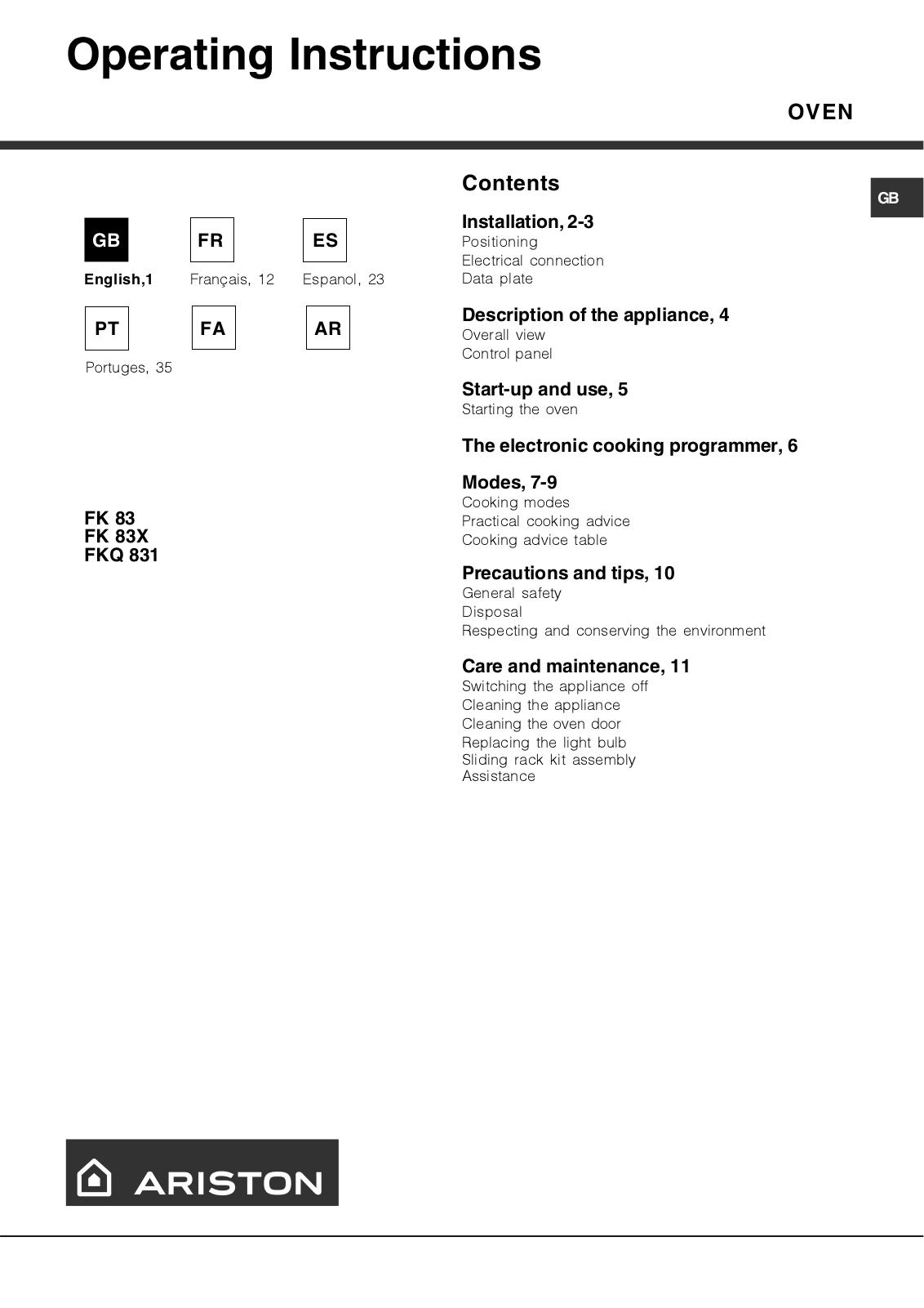 Hotpoint FKQ 831 User Manual