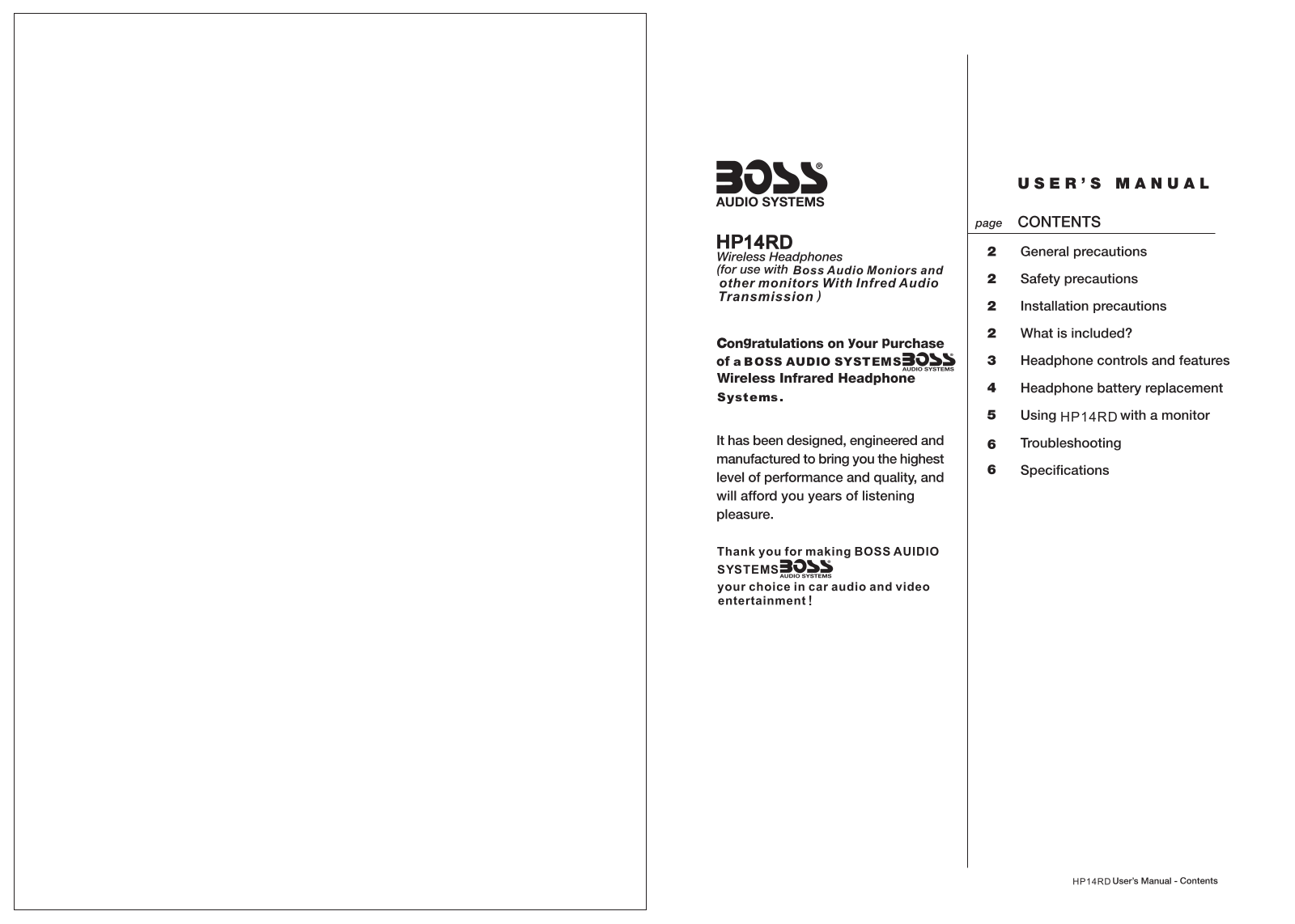 Boss Audio HP14RD User Manual