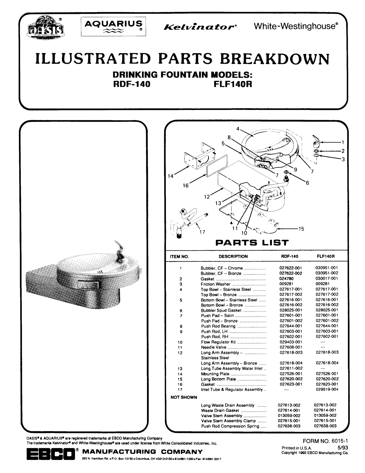 Kelvinator Commercial FLF140R Parts List