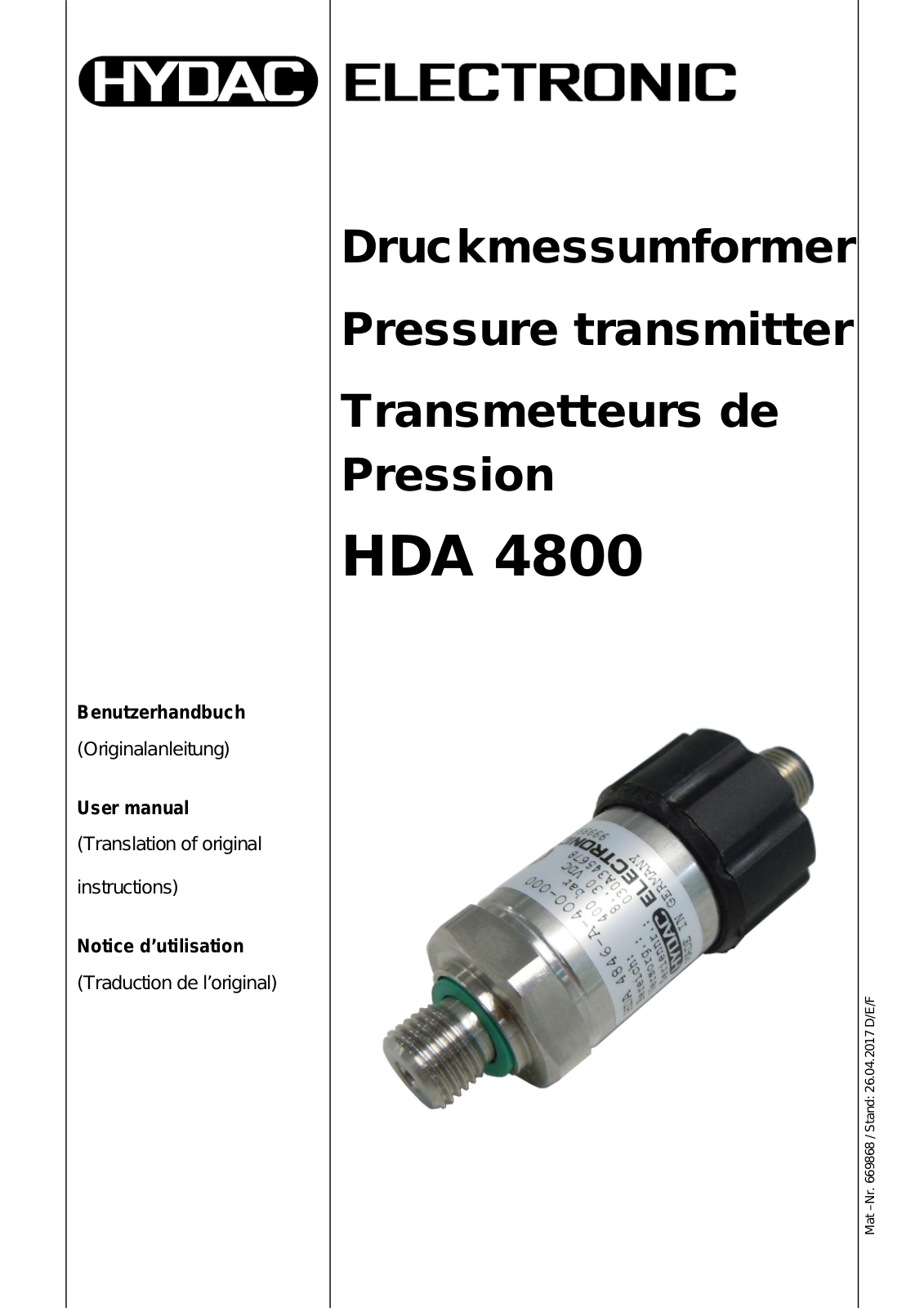 Hydac HDA 4800 User Manual