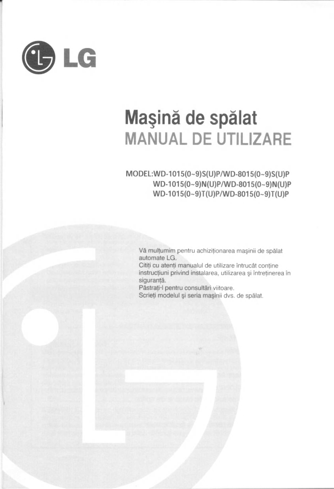 LG WD-10150NUP Owner's Manual