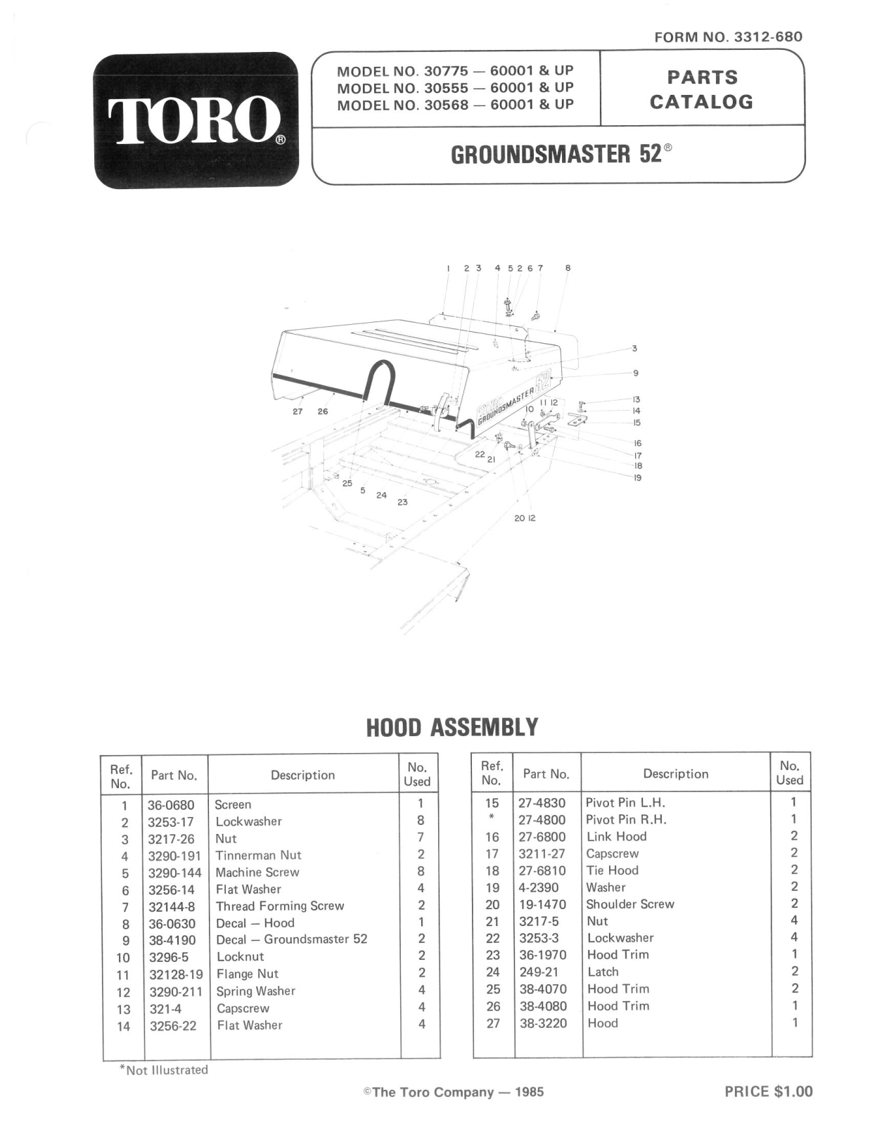 Toro 30775 Parts Catalogue