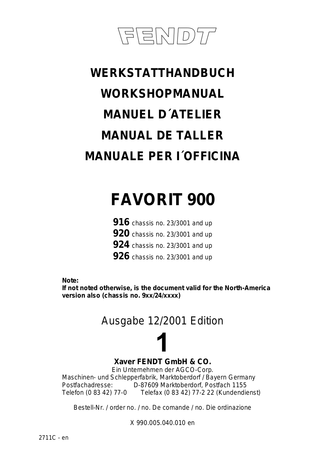 Fendt FAVORIT 900 Service Manual