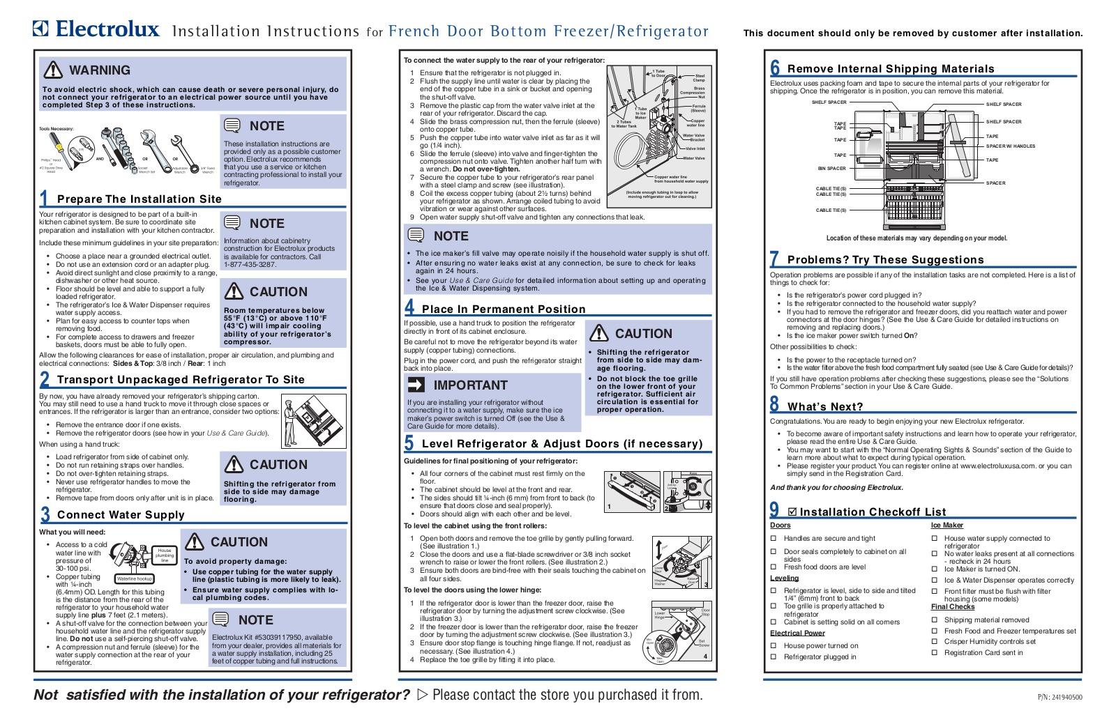 Electrolux 241940500 User Manual