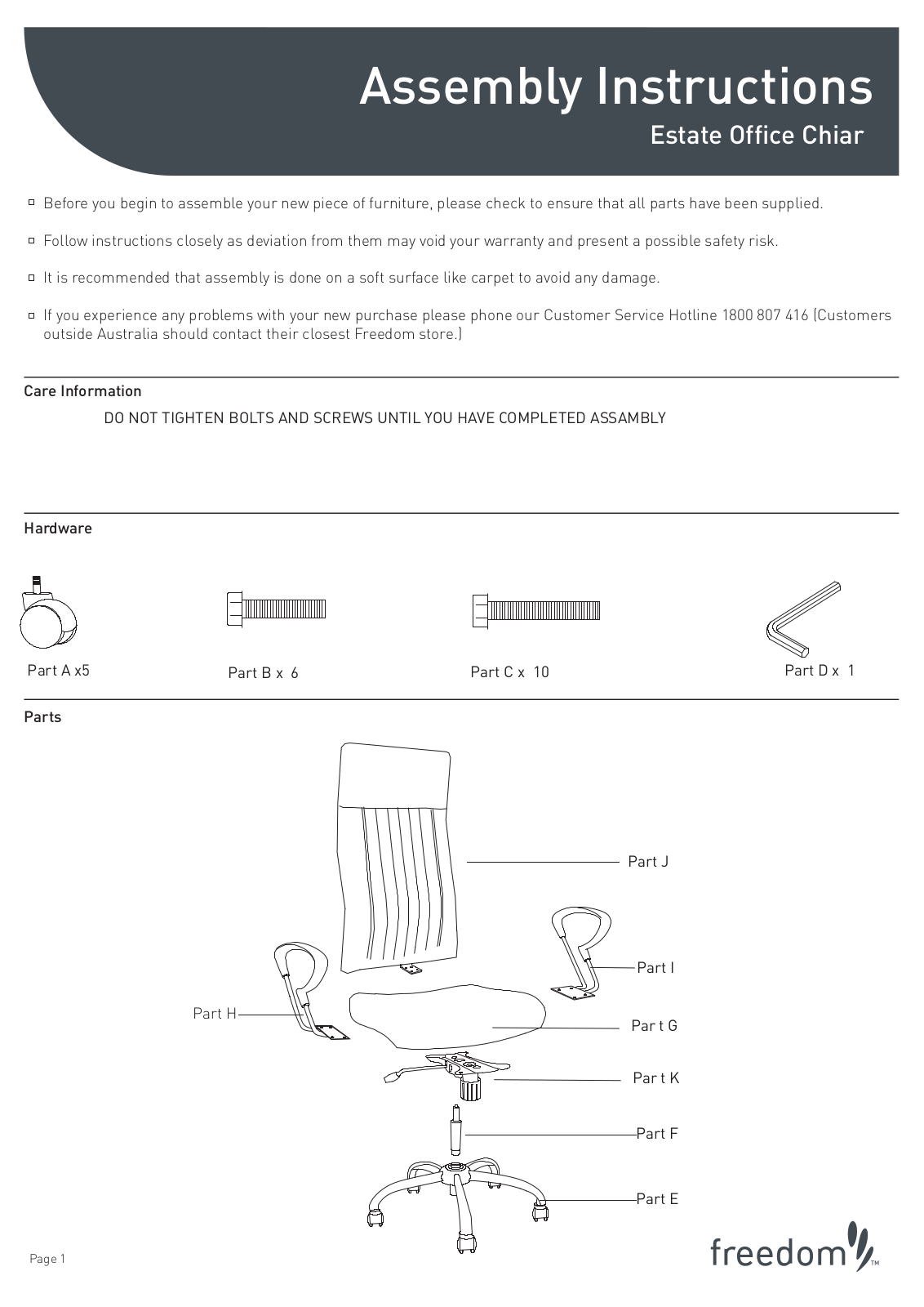 Freedom Estate Office Chair Assembly Instruction