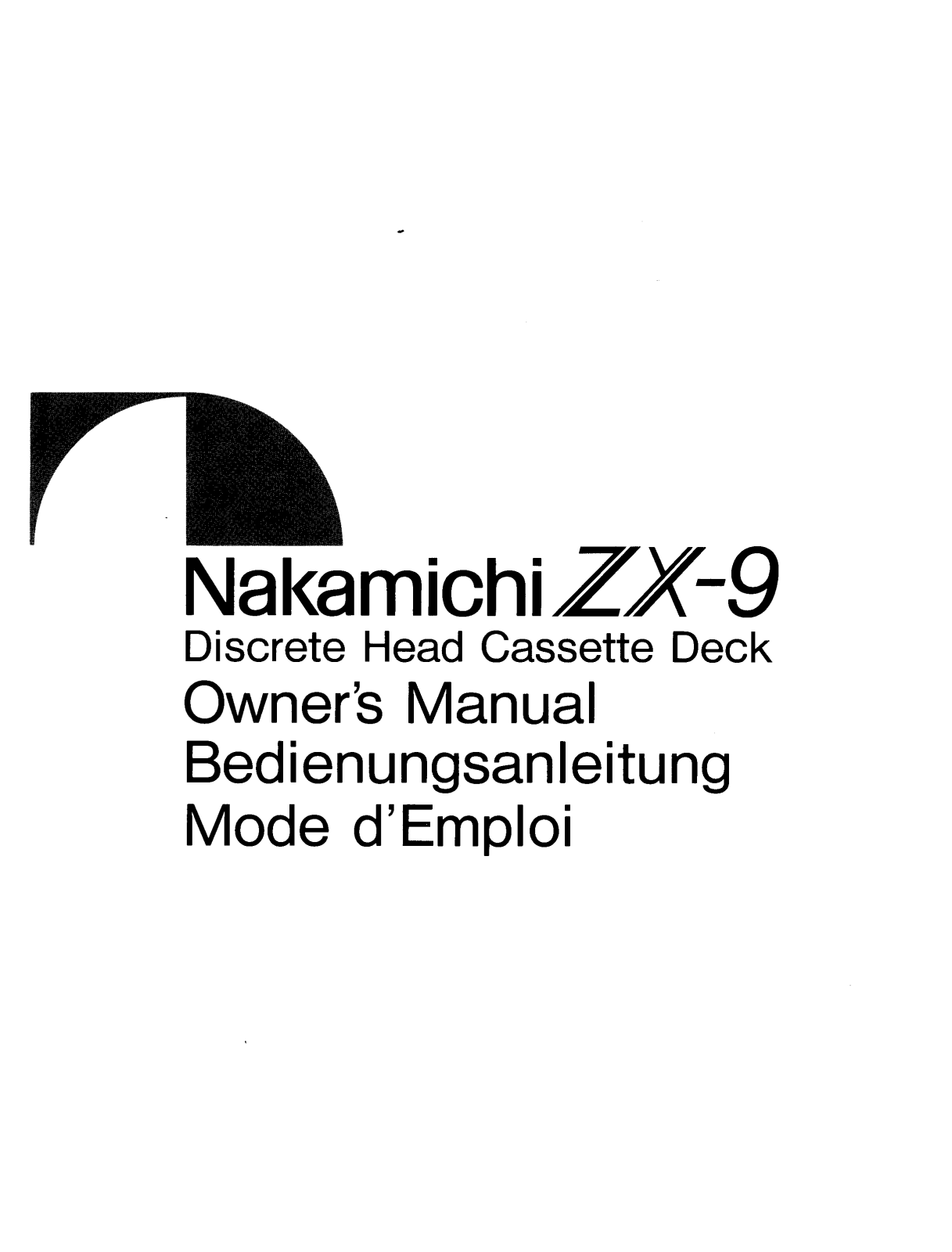 Nakamichi ZX-9 Owners manual