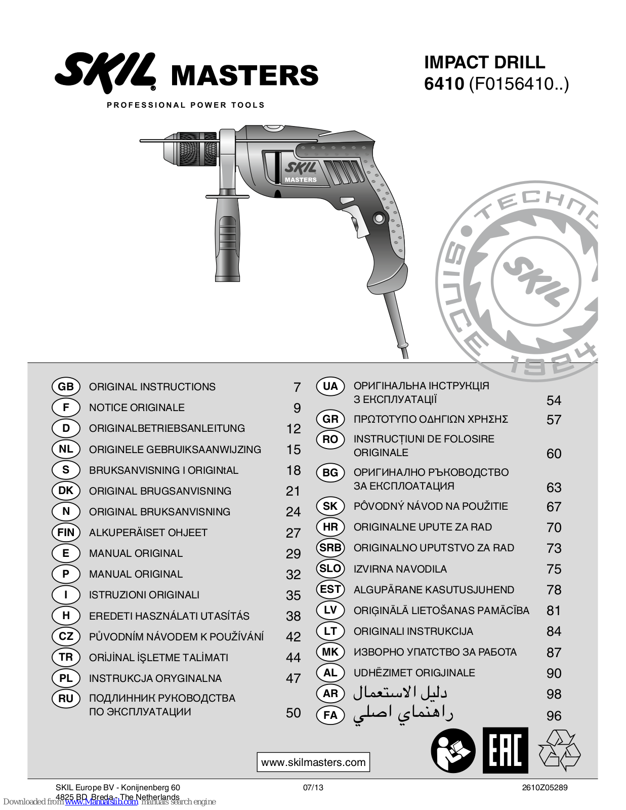 Skil F0156410 Series Original Instructions Manual