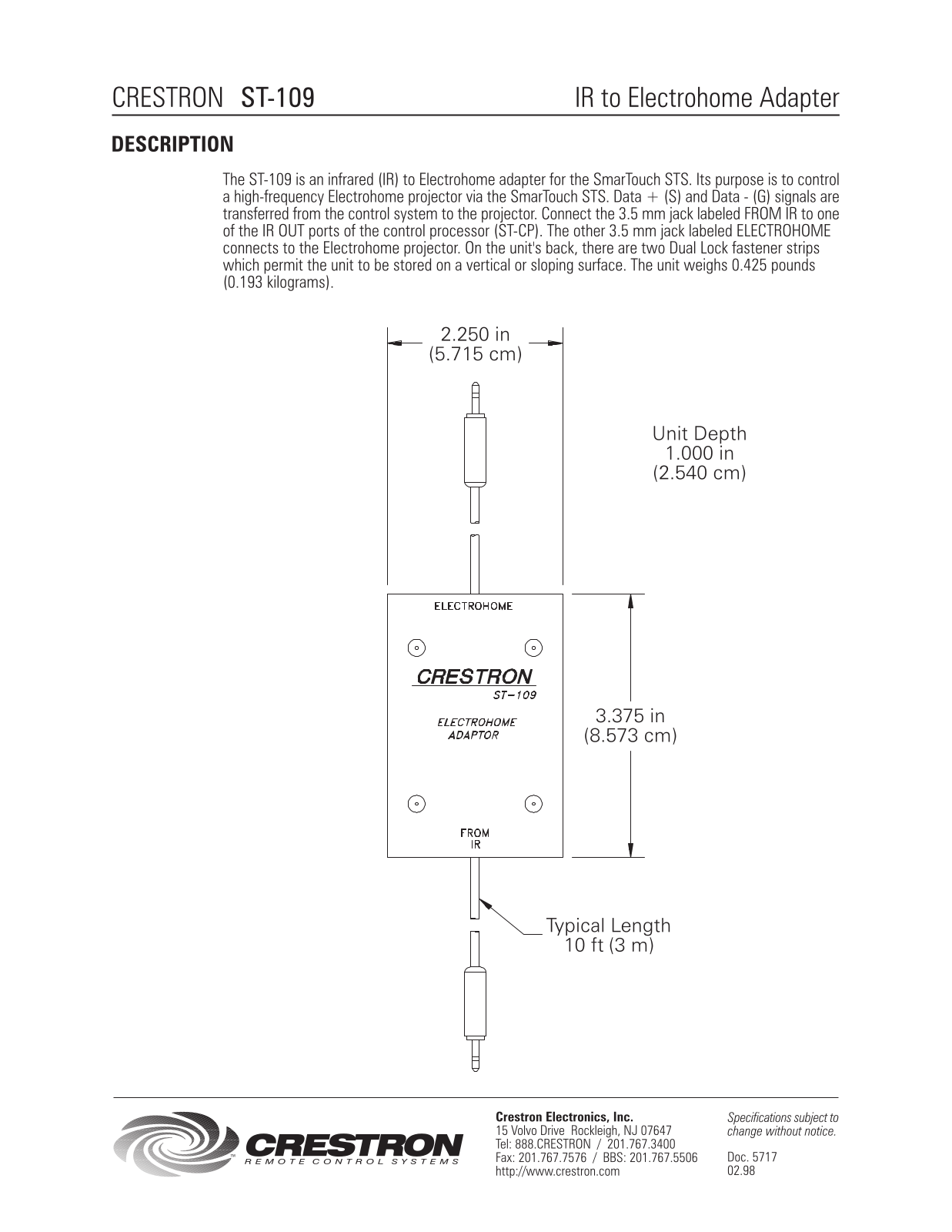 Crestron ST-109 User Manual