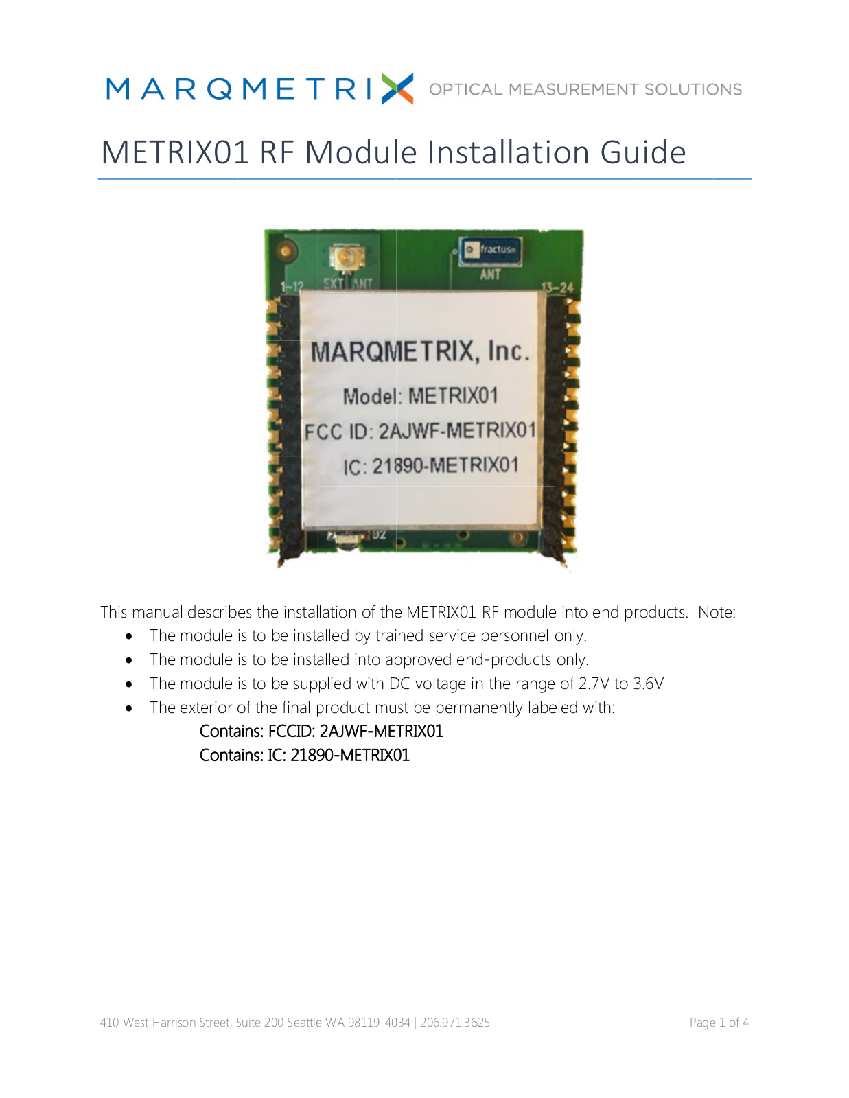 MarqMetrix METRIX01 Users manual