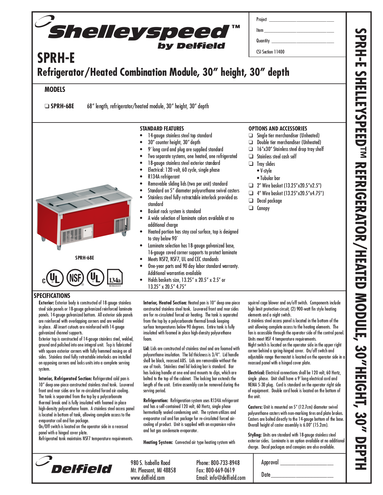 Shelley SPRH-E Specifications