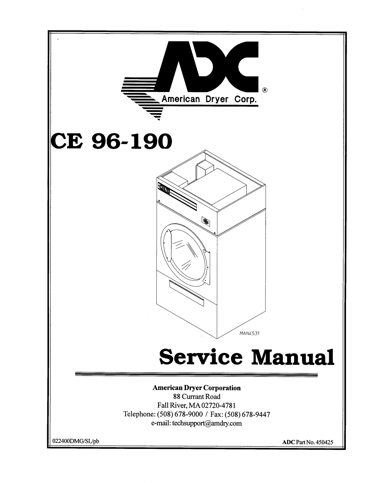 American Dryer Corp CE 96-190 User Manual