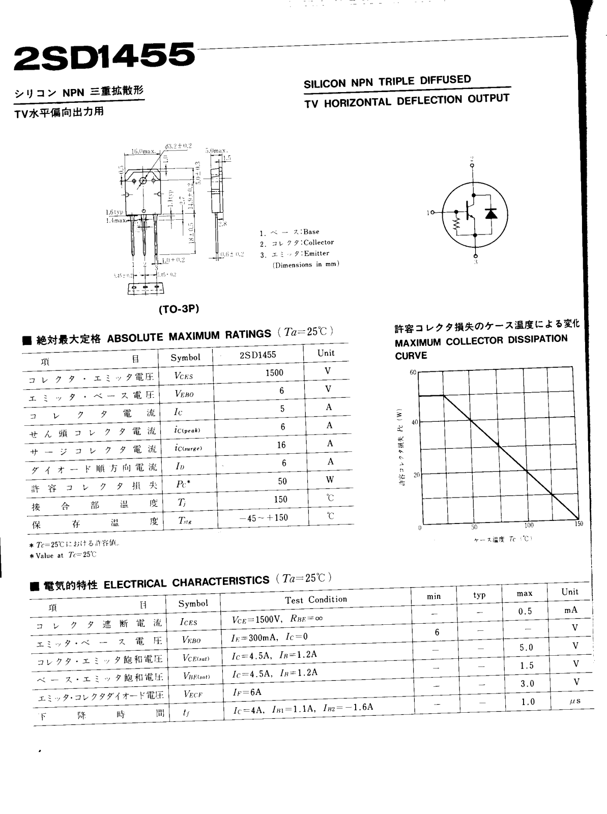 Datasheet 2SD1455 Specification
