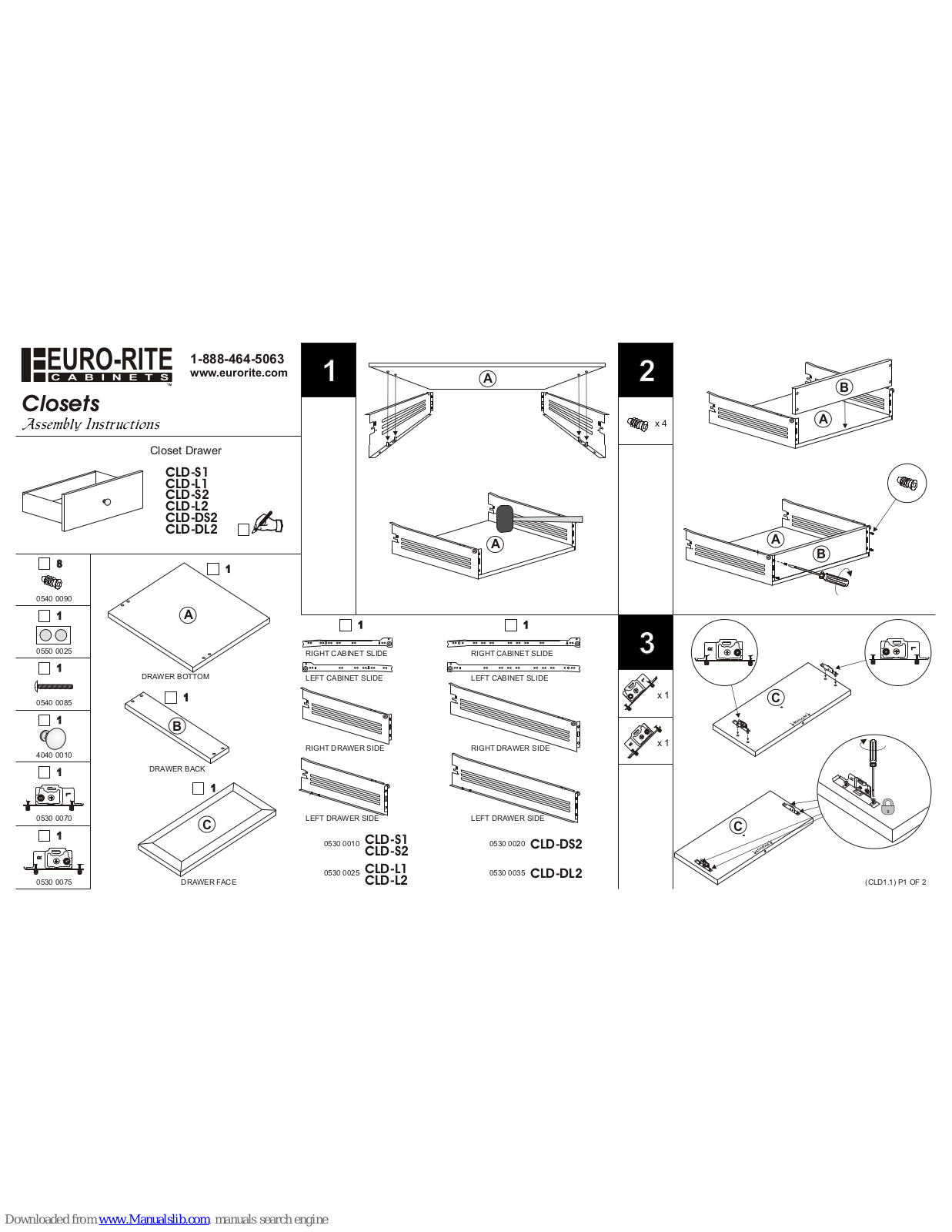 Euro-Rite Cabinets CLD-S1, CLD-L1, CLD-S2, CLD-L2, CLD-DS2 Assembly Instructions Manual