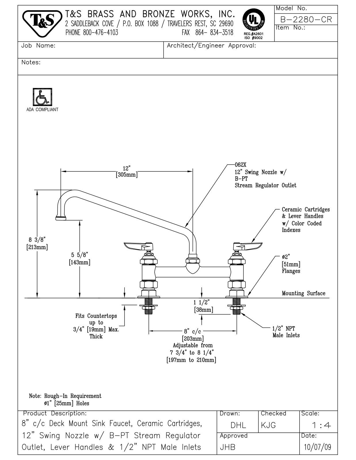 T & S Brass & Bronze Works B-2280-CR General Manual