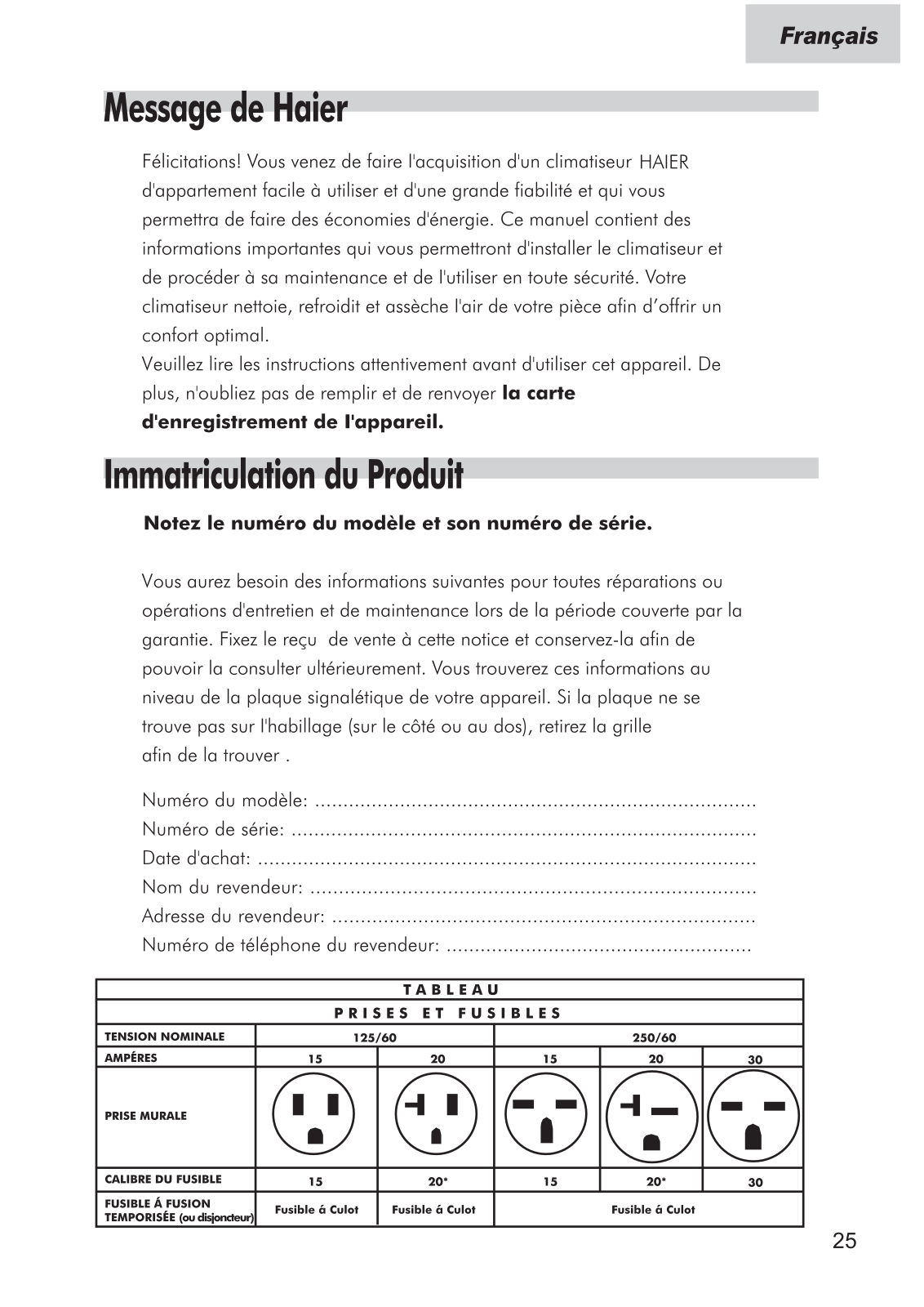 Haier HWR24VC3, ESA3259-L, HWR24VC5, ESAX3186, ESA3155 User Manual