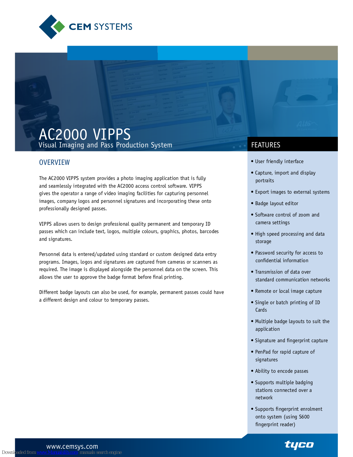 Tyco Visual Imaging and Pass Production System AC2000 VIPPS Brochure