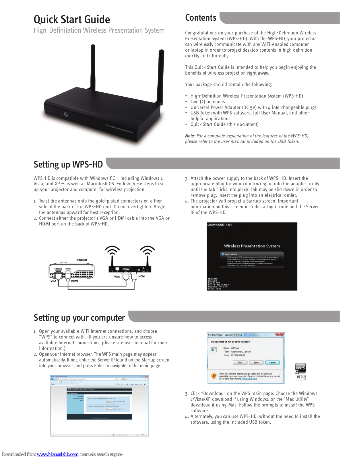 Ipevo high-definition wireless presentation system, WPS-HD Quick Start Manual