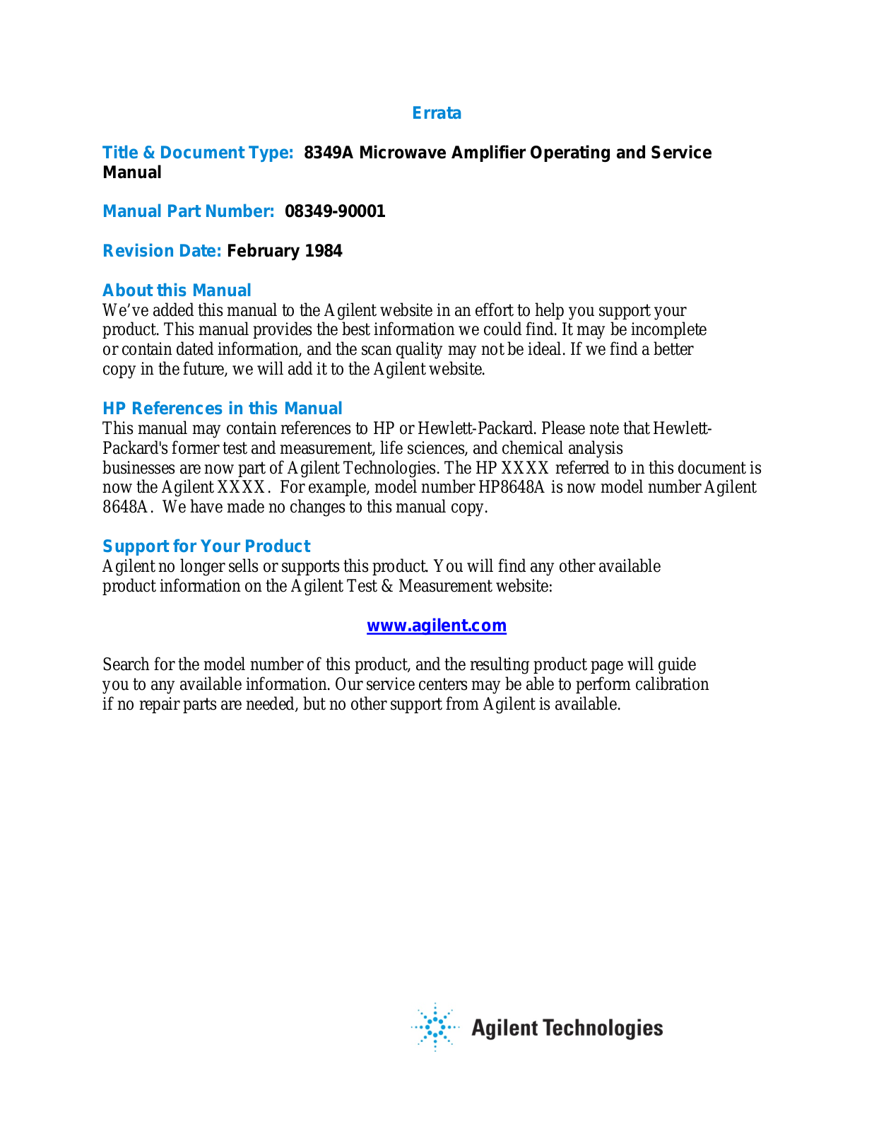 HP 8349A OPERATING AND SERVICE MANUAL