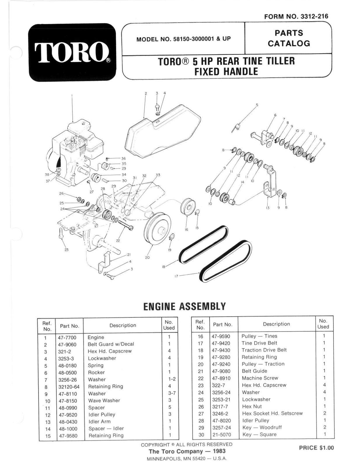 Toro 58150 Parts Catalogue