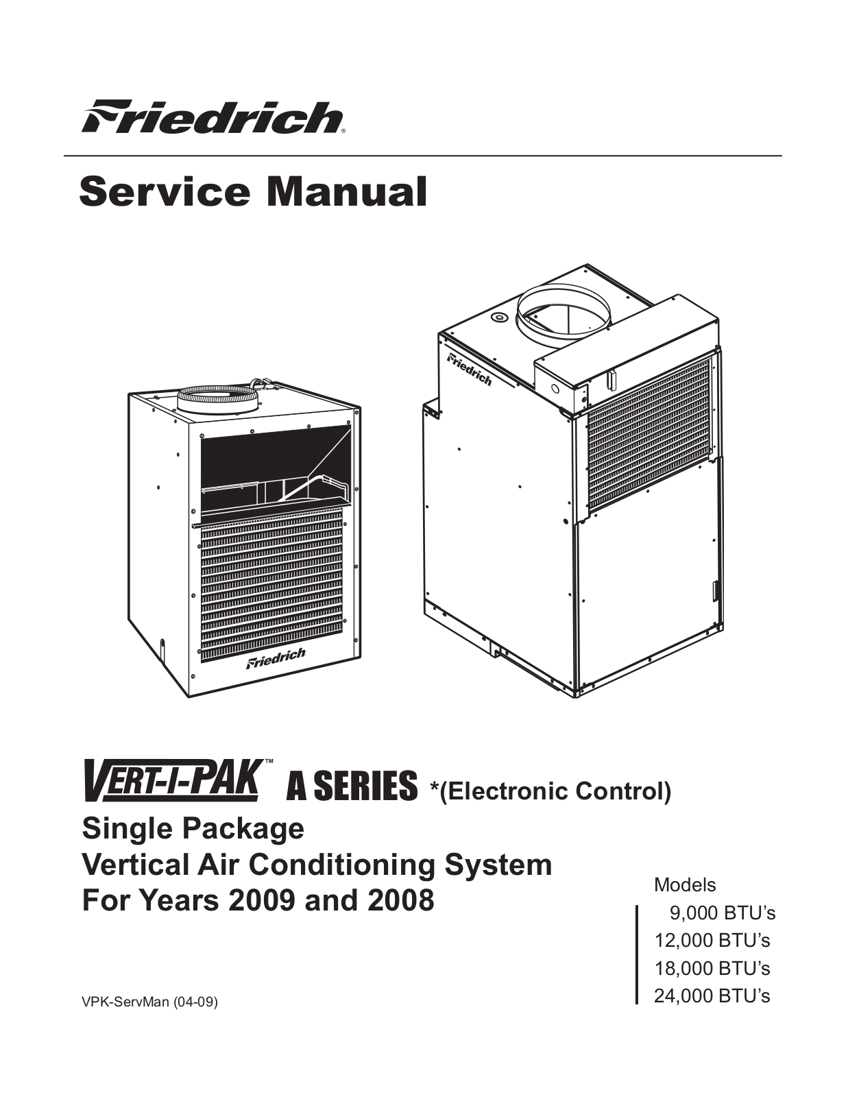 Friedrich Metal Products RT5 Service Manual