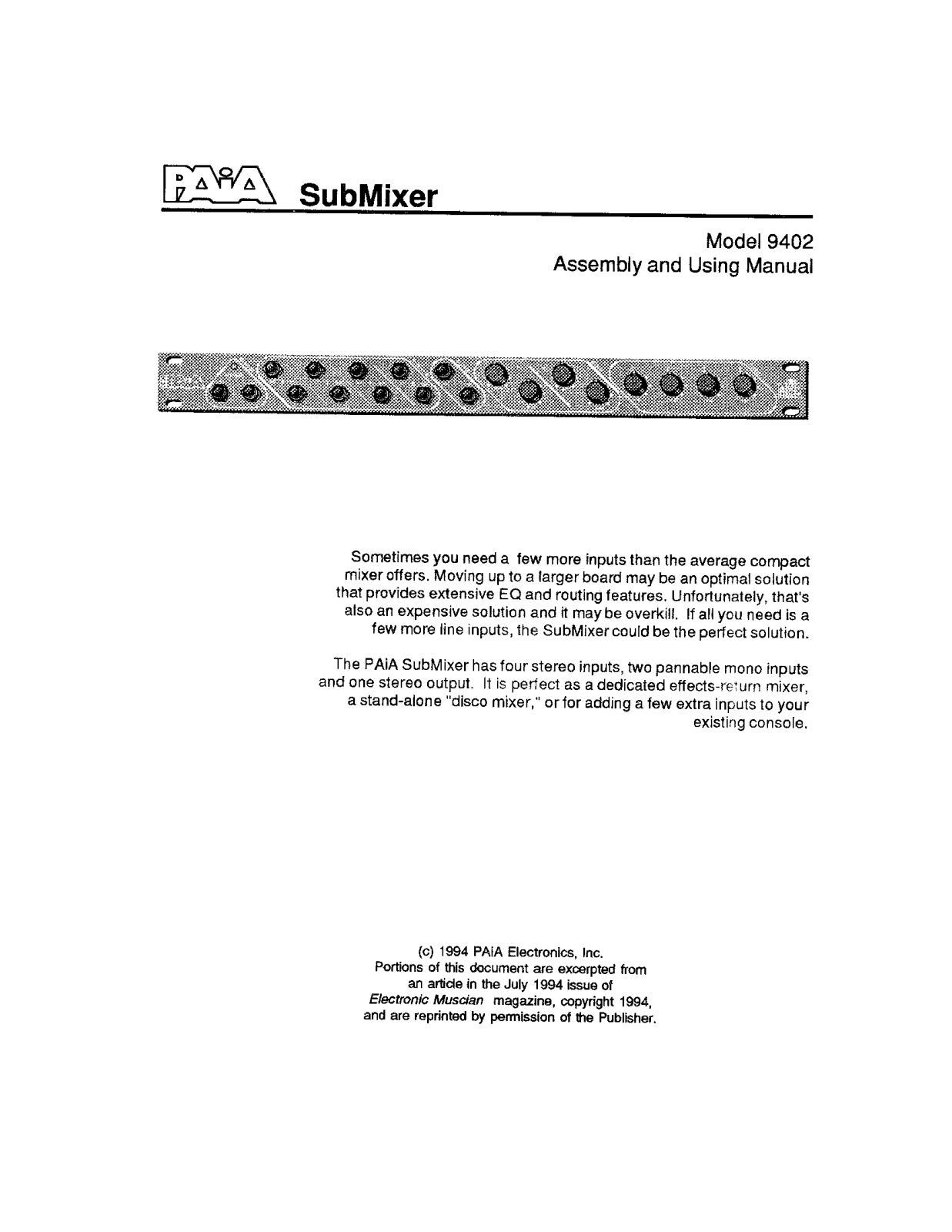 PAiA Electronics 9402 User's Manual