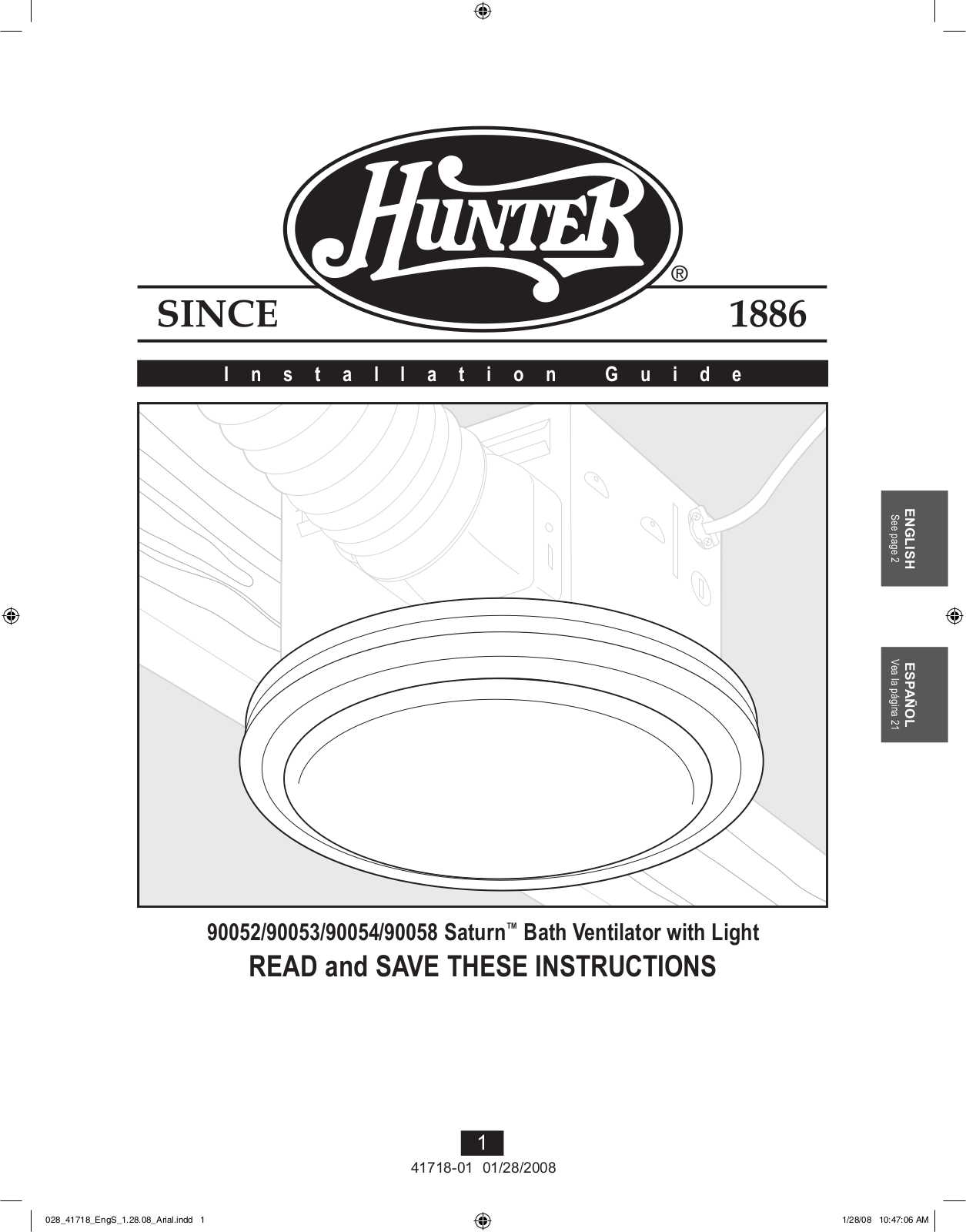 Hunter Fan 90052, 90058 User Manual