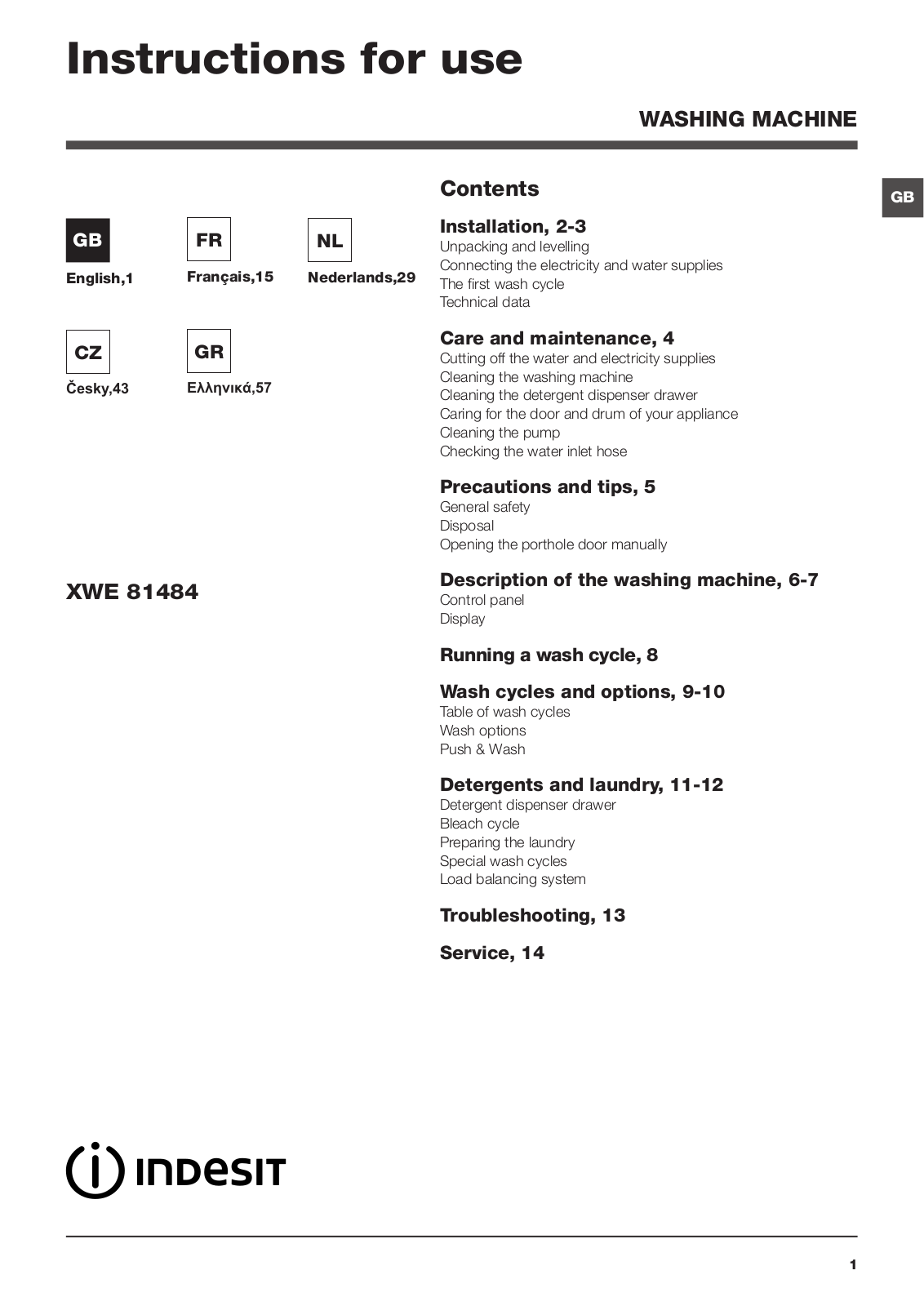 INDESIT XWE 81484X WSSS EU User Manual