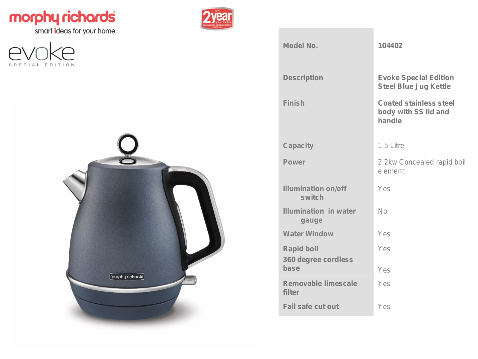 Morphy Richards 104402 Specifications Sheet