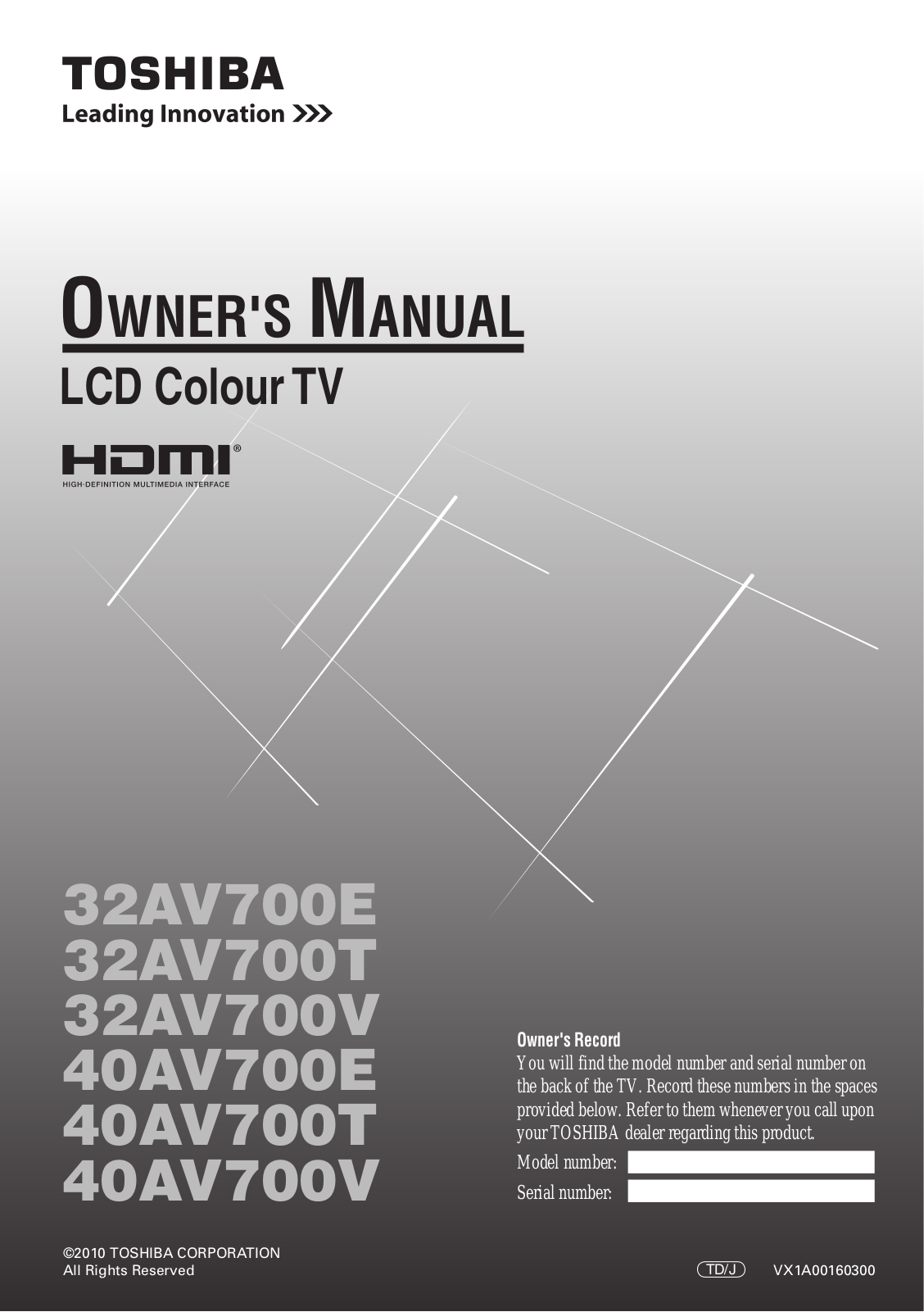 Toshiba 40AV700V, 40AV700T, 40AV700E, 32AV700T, 32AV700V User Manual