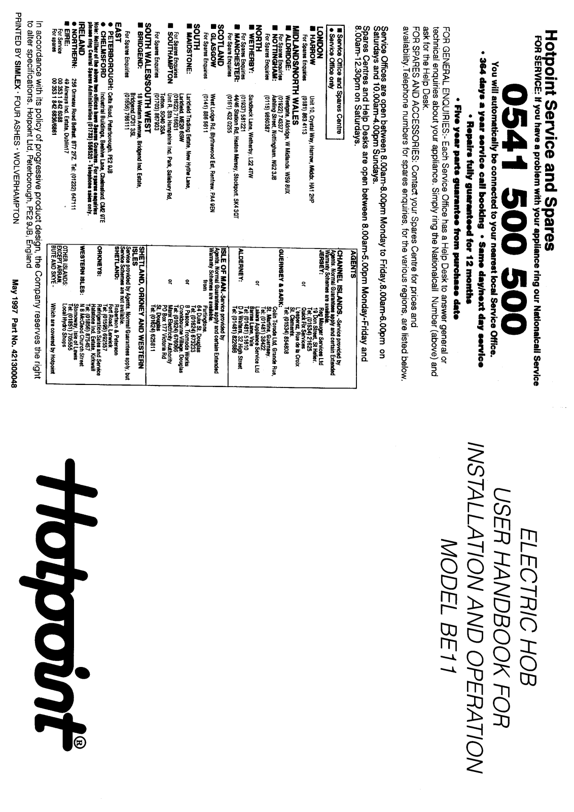 Hotpoint BE11 User Manual