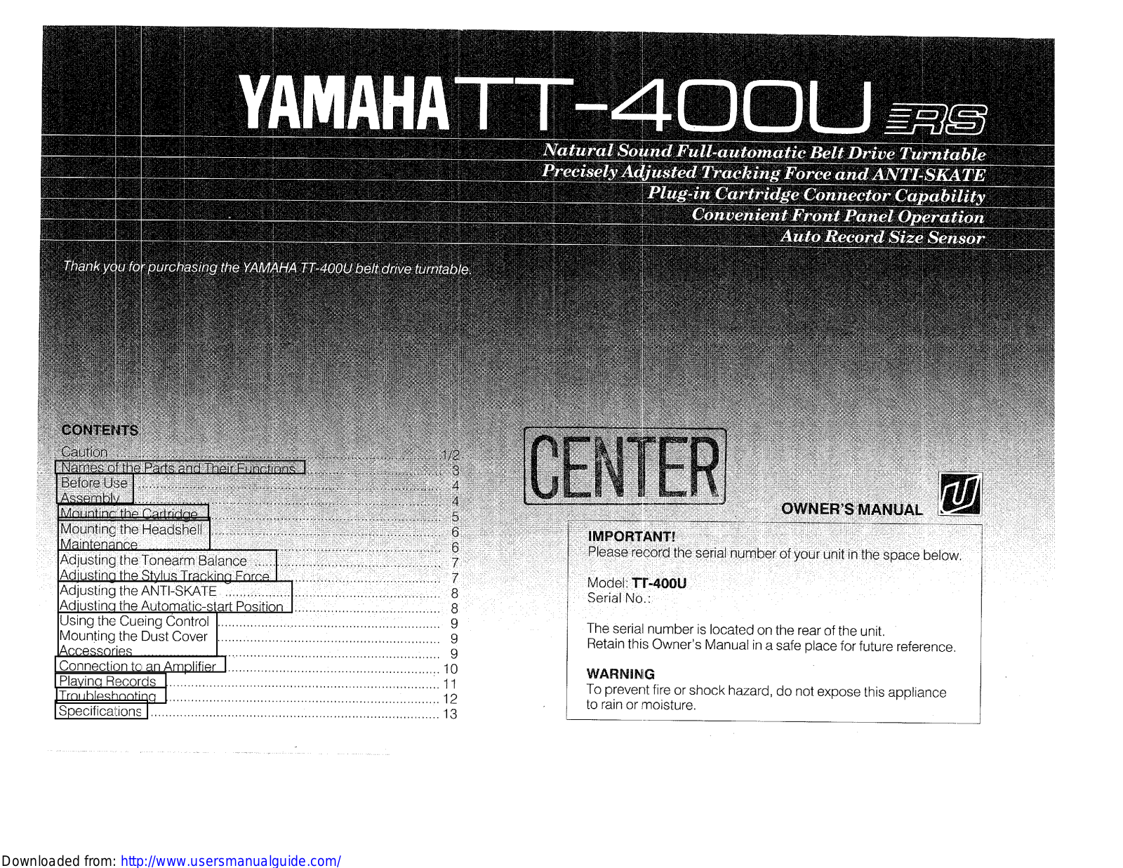 Yamaha Audio TT-400 User Manual