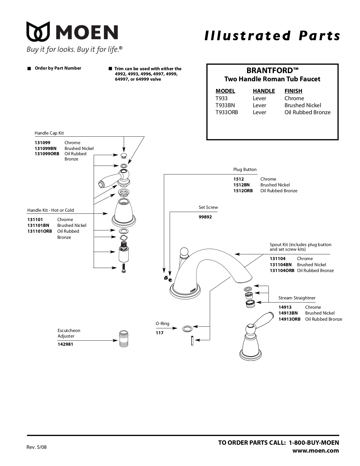 Moen T933BN, T933ORB User Manual - ManualMachine.com