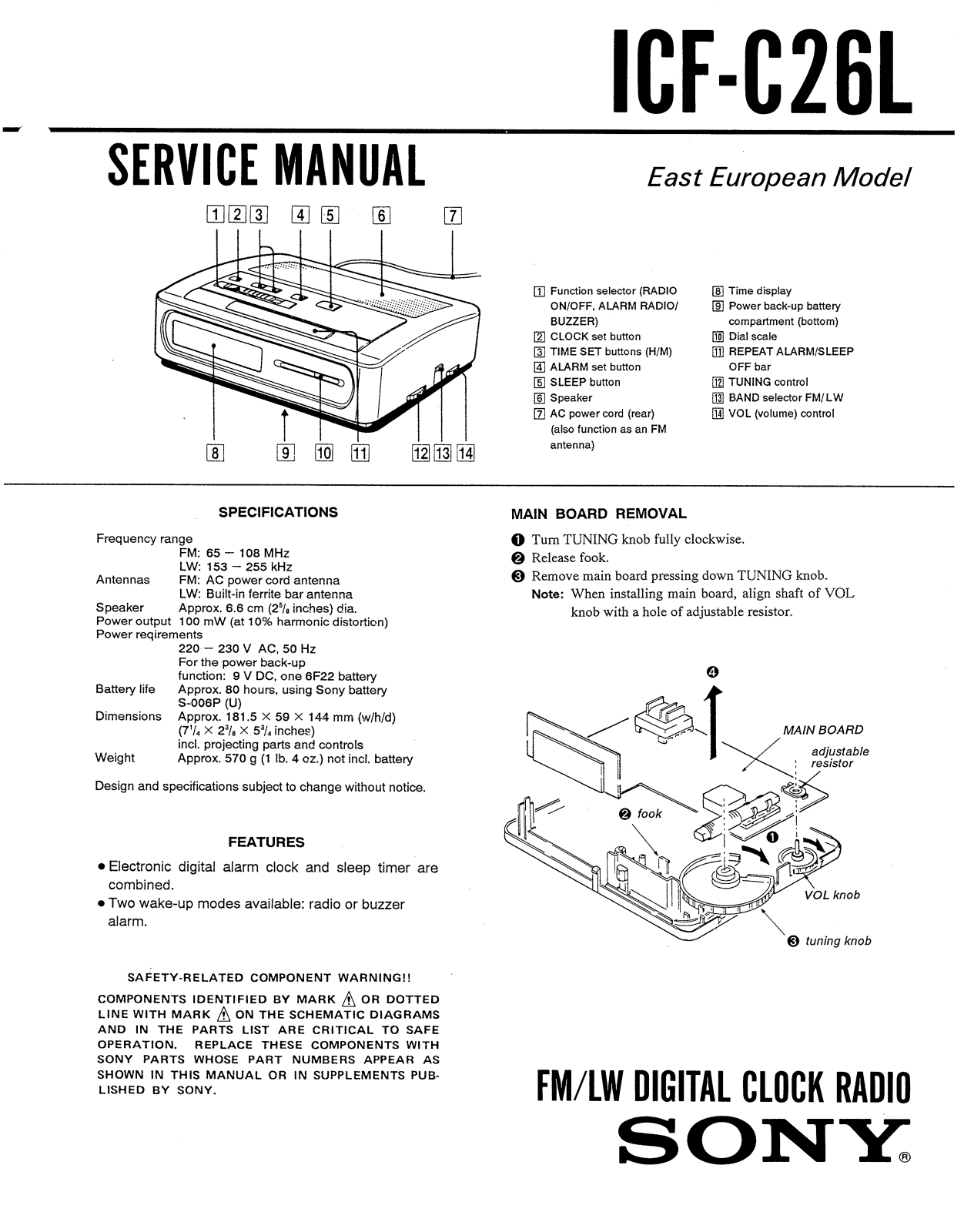 Sony ICFC-26-L Service manual