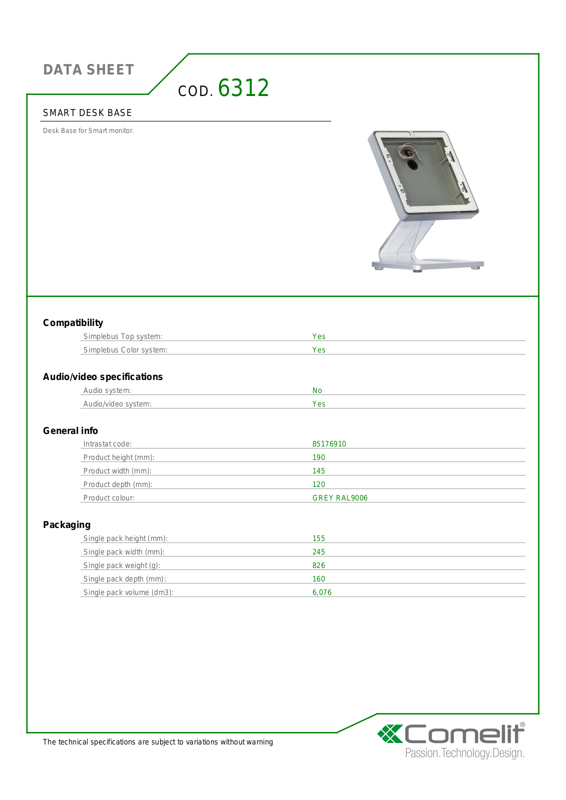 Comelit 6312 Specsheet