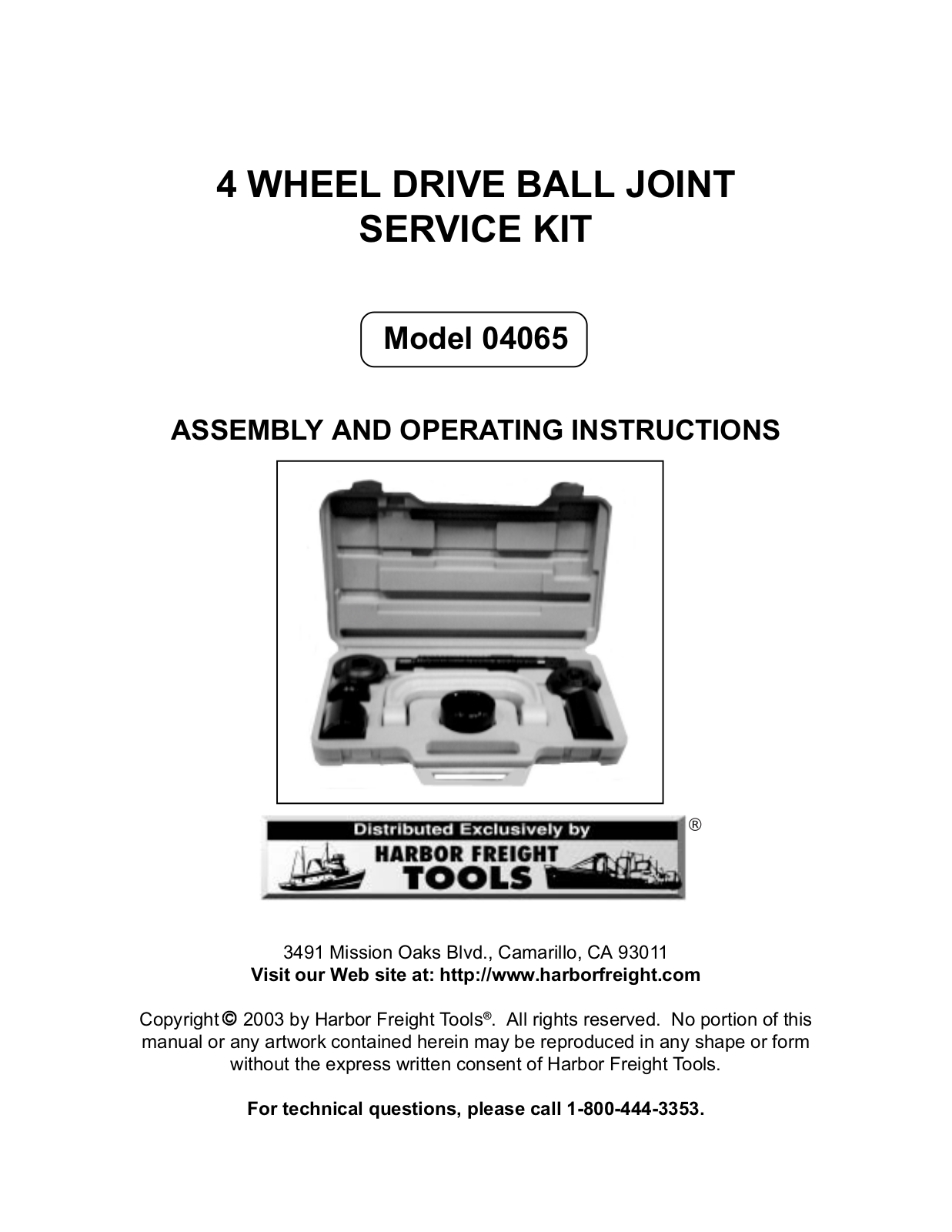 Harbor Freight Tools 04065 User Manual