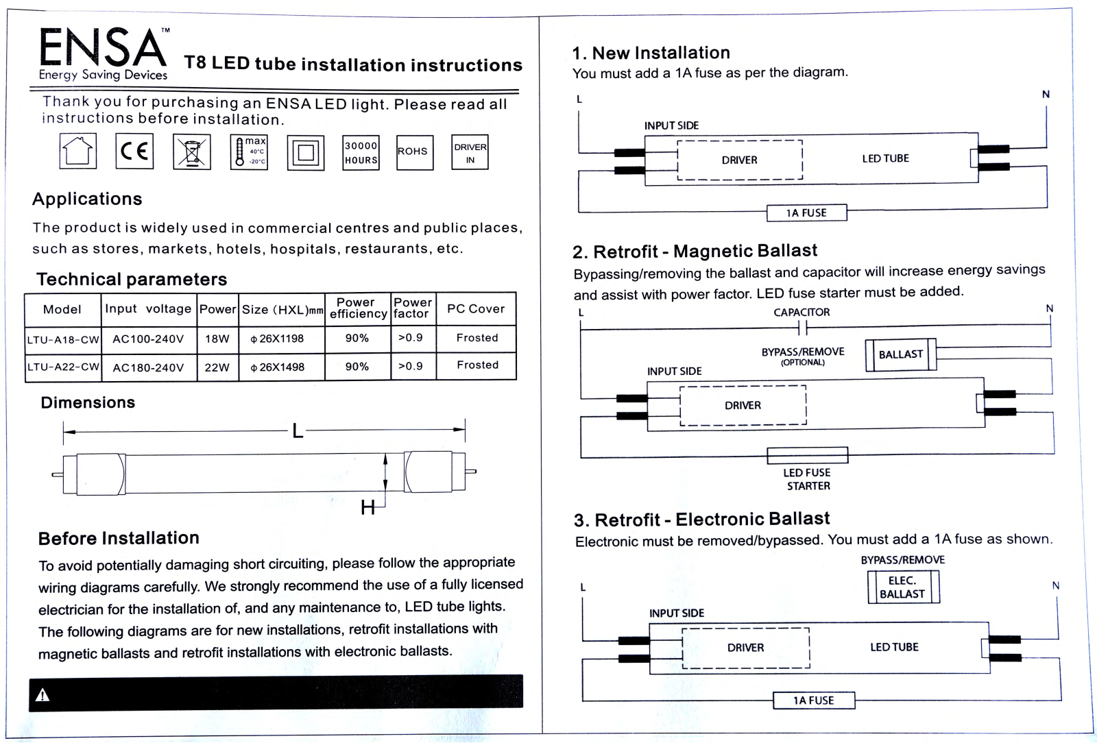 Ensa LTU-A18-CW, LTU-A22-CW Datasheet - ManualMachine.com