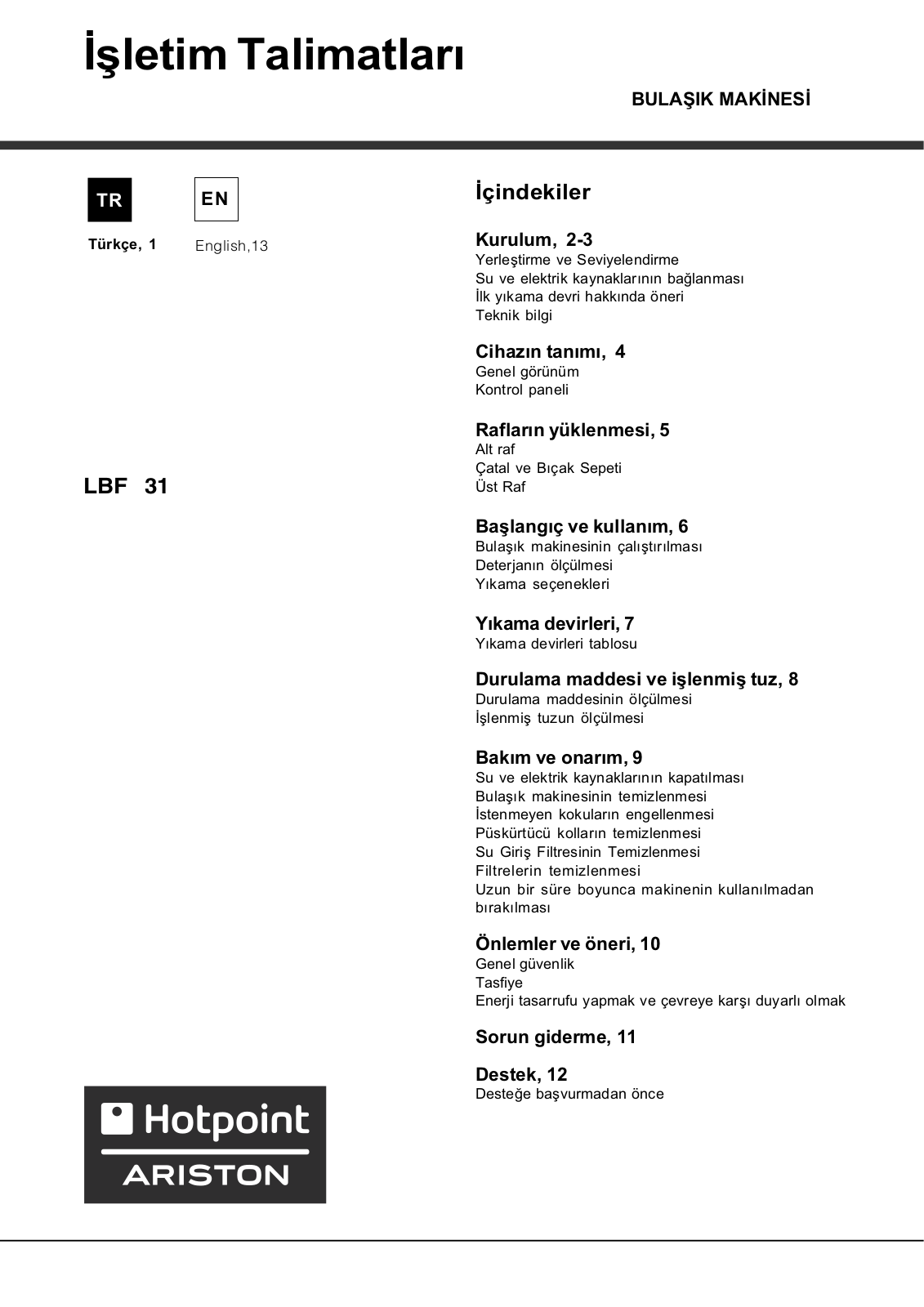 Hotpoint LBF 31 TK/HA.R User Manual