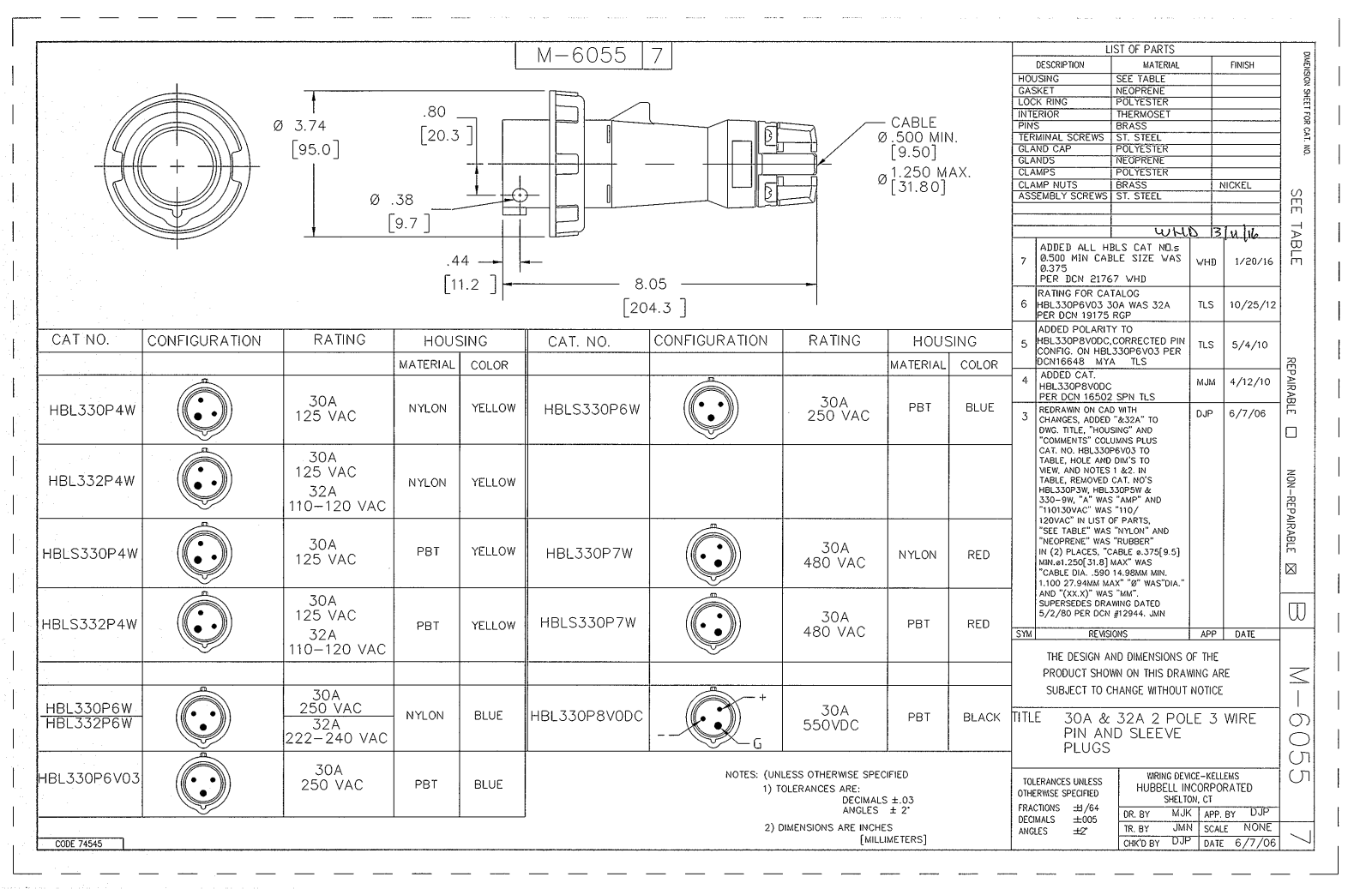 Hubbell HBL330P4W Reference Drawing